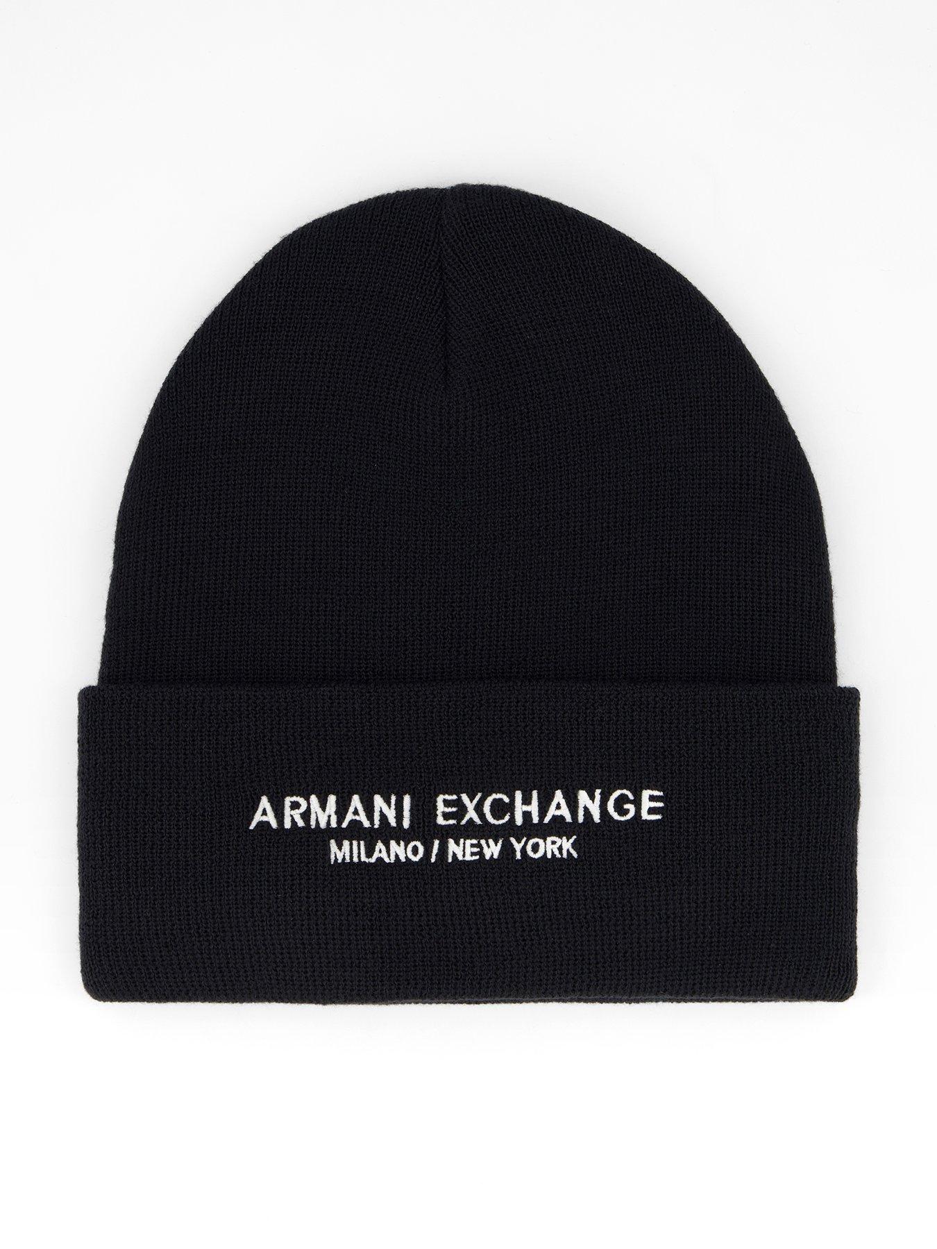 Armani Exchange Logo Beanie, Black, Men - Image 3
