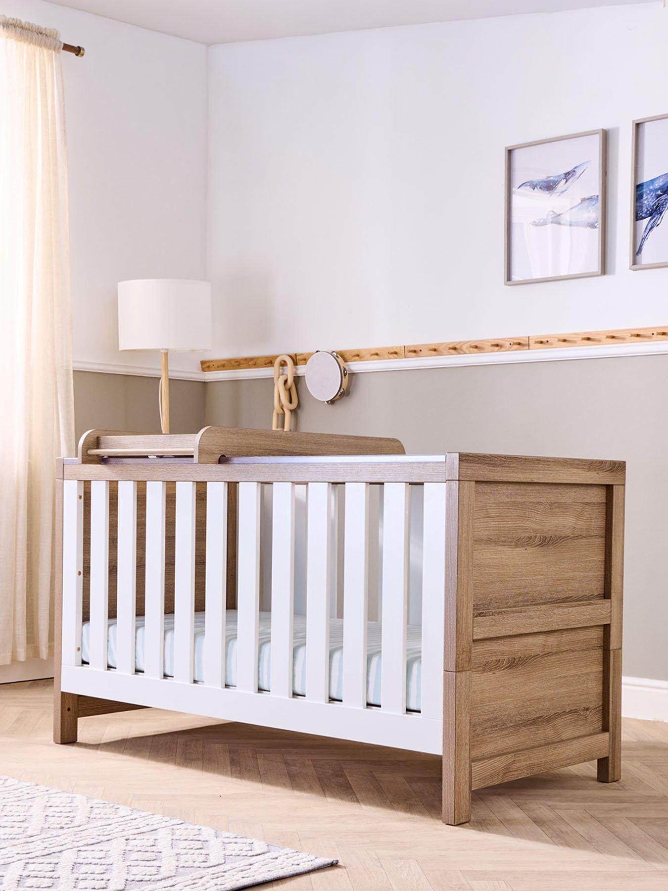undefined Modena White  &  Oak Cot Bed with Cot Top Changer and Mattress