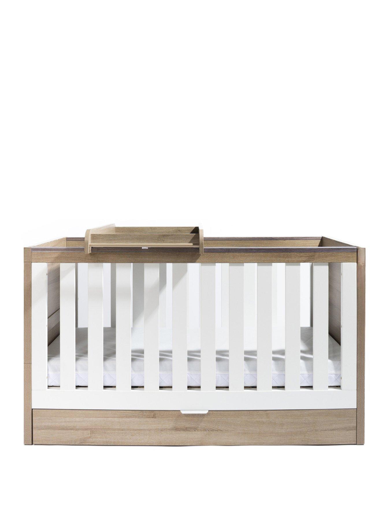 Image 2 of 7 of Tutti Bambini Modena White &amp; Oak Cot Bed with Drawer, Cot Top Changer and Mattress