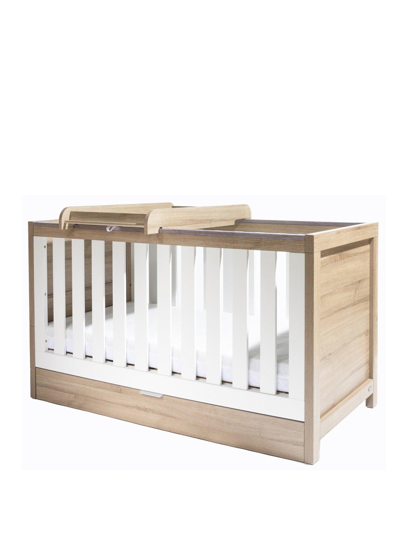 Image 3 of 7 of Tutti Bambini Modena White &amp; Oak Cot Bed with Drawer, Cot Top Changer and Mattress