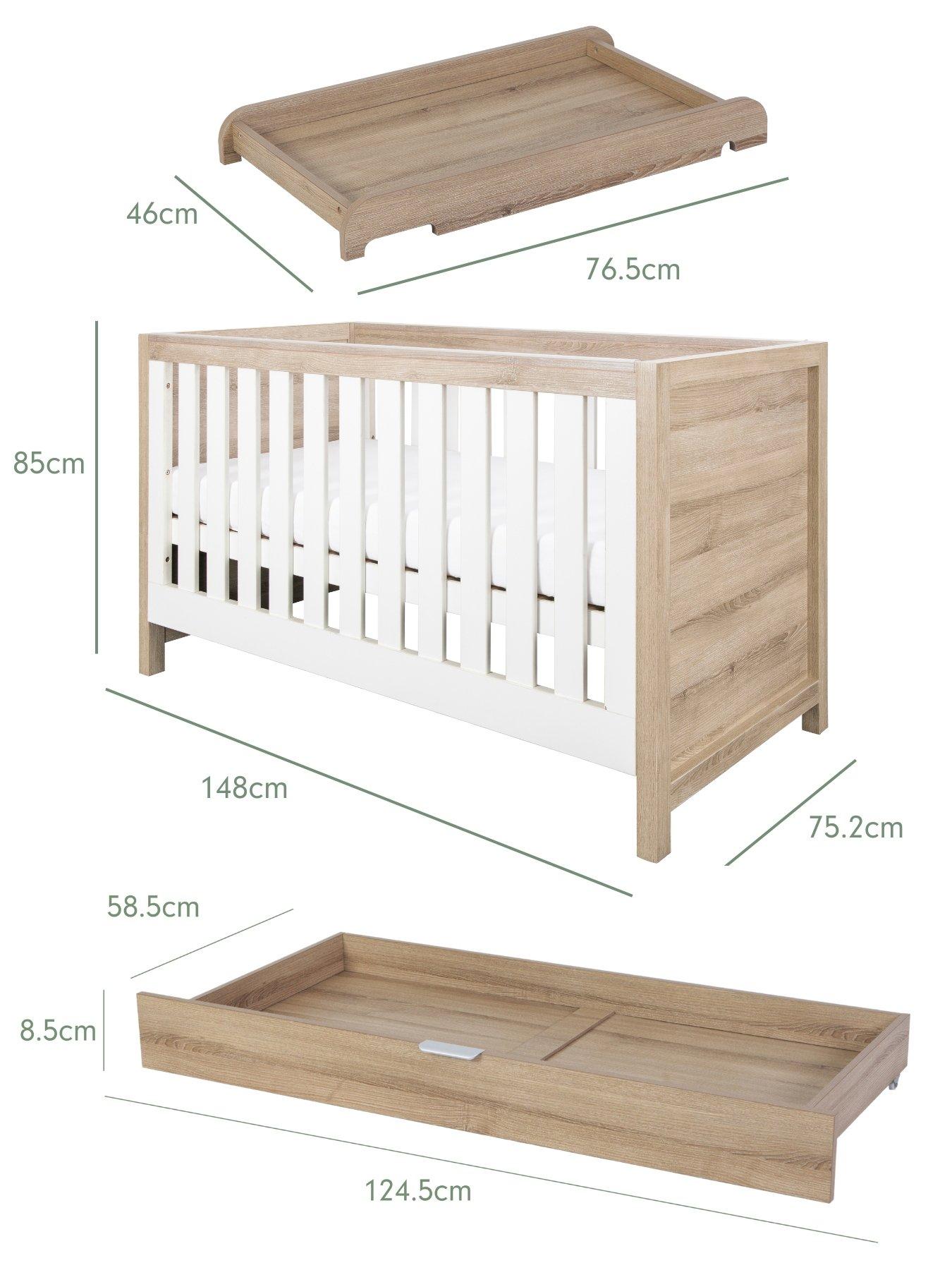 Tutti Bambini Modena White Oak Cot Bed with Drawer, Cot Top