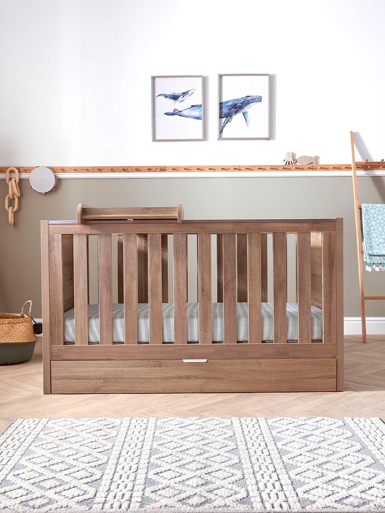 undefined Modena Oak Cot Bed with Drawer, Cot Top Changer and Mattress