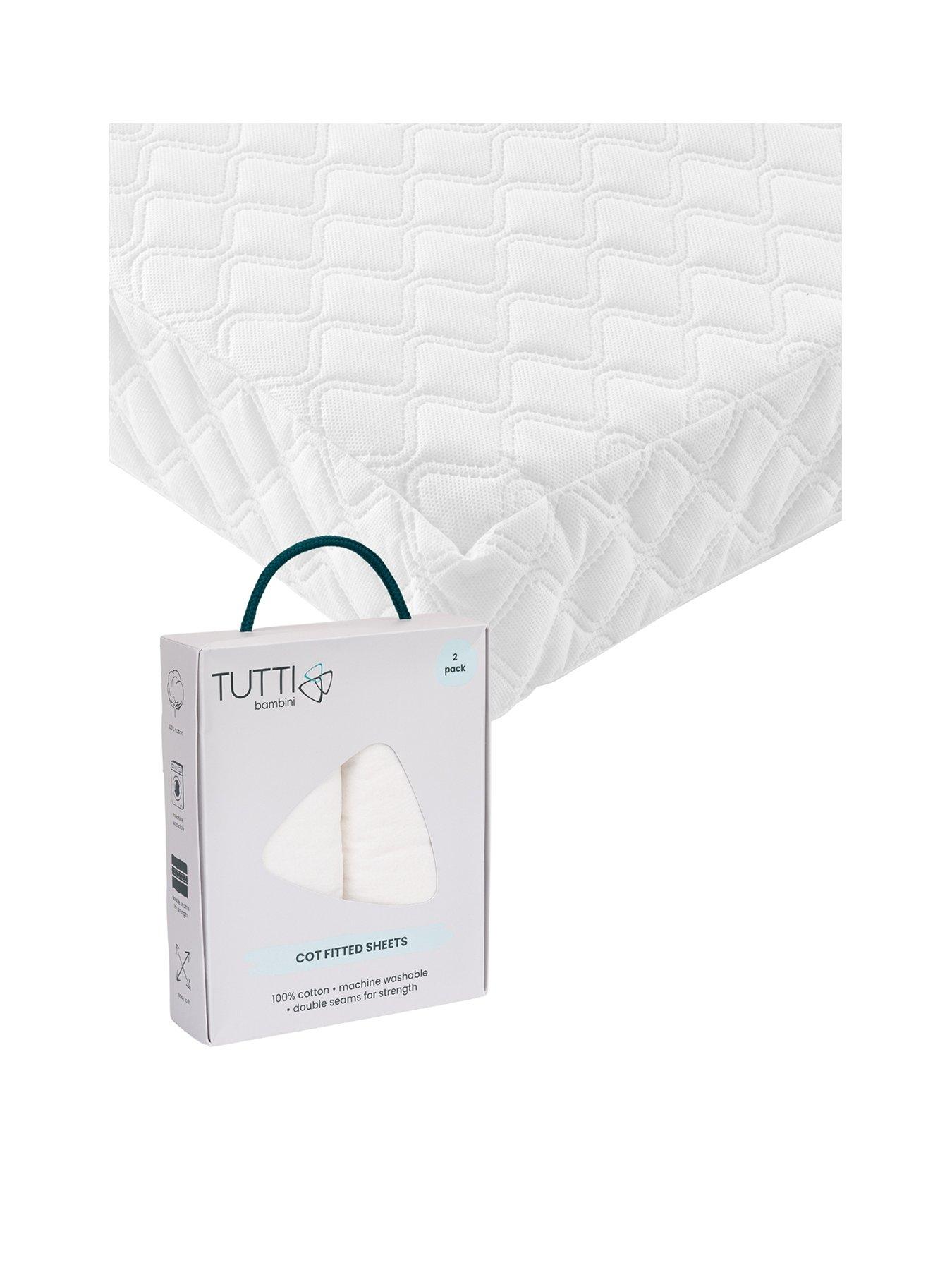 Tutti Bambini Sprung Cot Mattress (120 x 60cm) with FREE 2 Pack Essential White Fitted Sheets