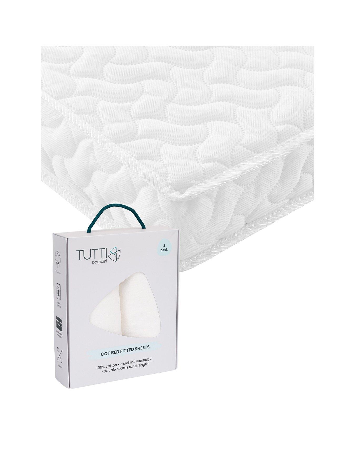 Tutti Bambini Pocket Sprung Cot Bed Mattress (140 x 70cm) with FREE 2 Pack Essential White Fitted Sheets
