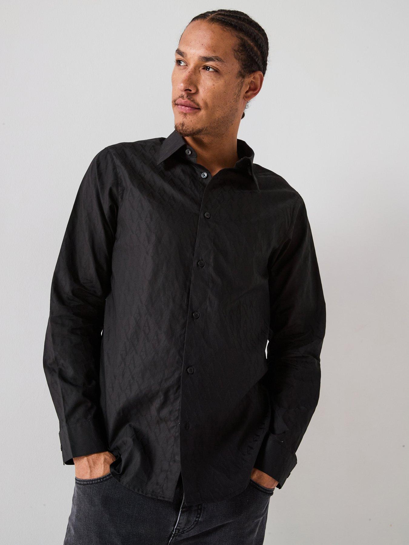 Armani Exchange All Over Monogram Long Sleeve Shirt - Black