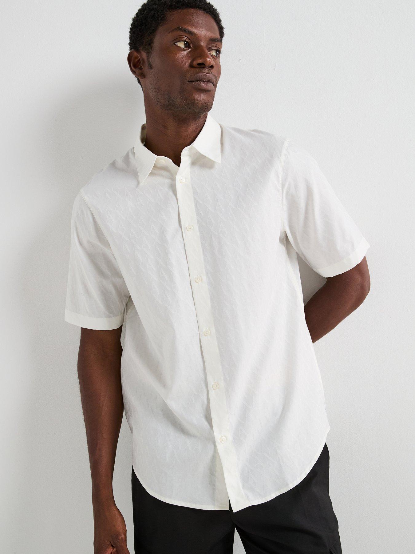 Armani Exchange All Over Monogram Short Sleeve Shirt - Off White