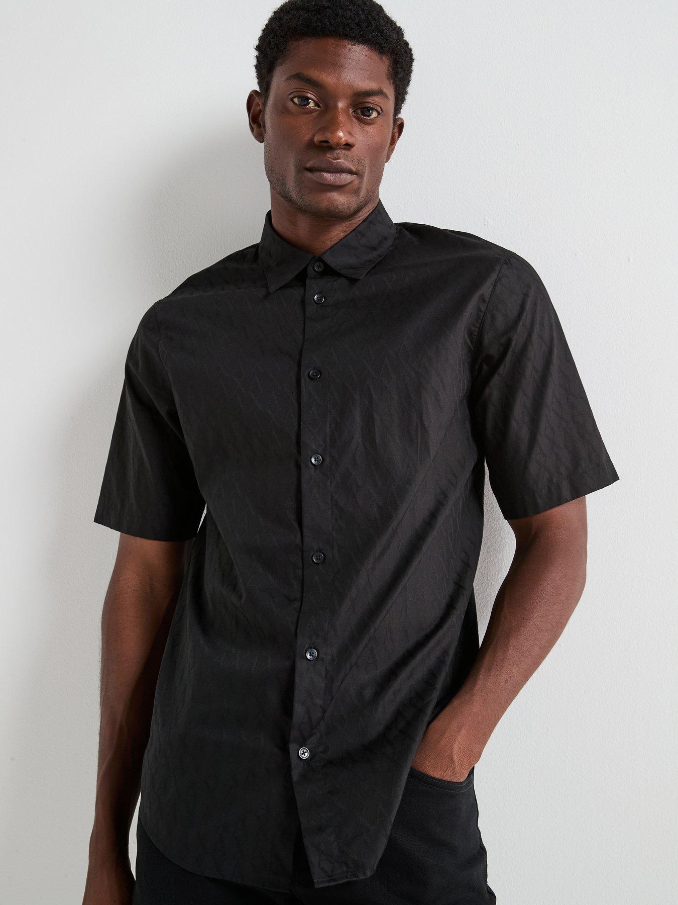 Armani Exchange All Over Monogram Short Sleeve Shirt, Black, Size M, Men