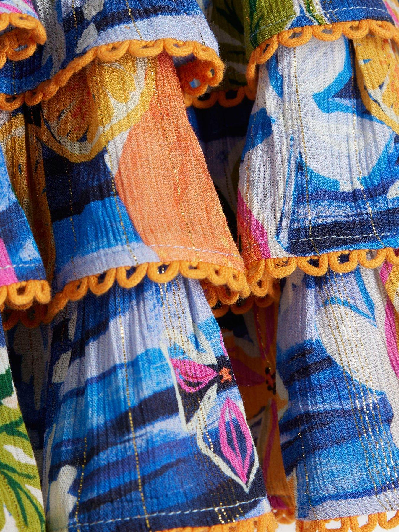 Image 4 of 5 of River Island Mini Girls All Over Fruit Print Top And Skirt Set - Blue