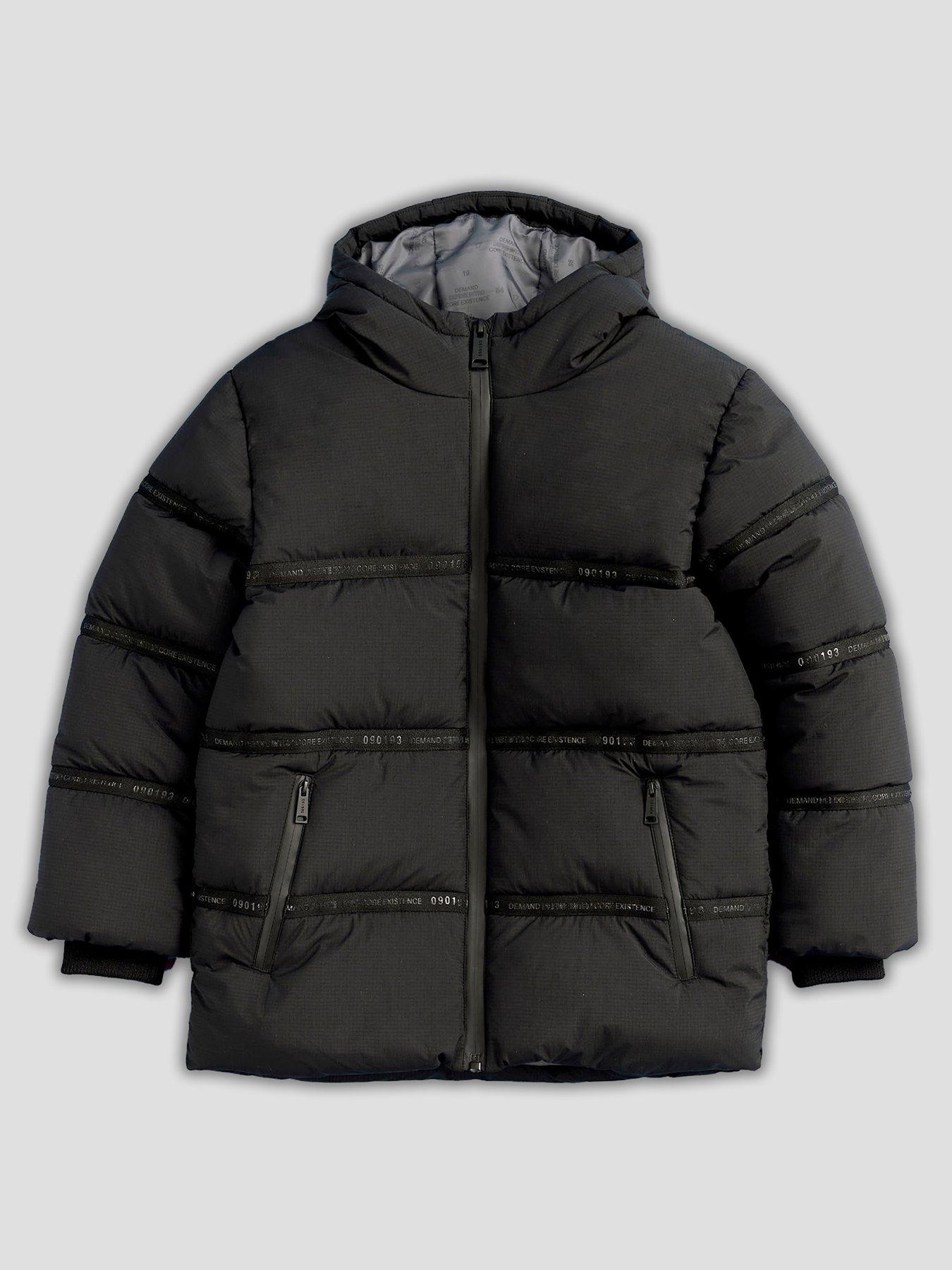 undefined Older Boys Hooded Heavyweight Puffer Jacket - Black