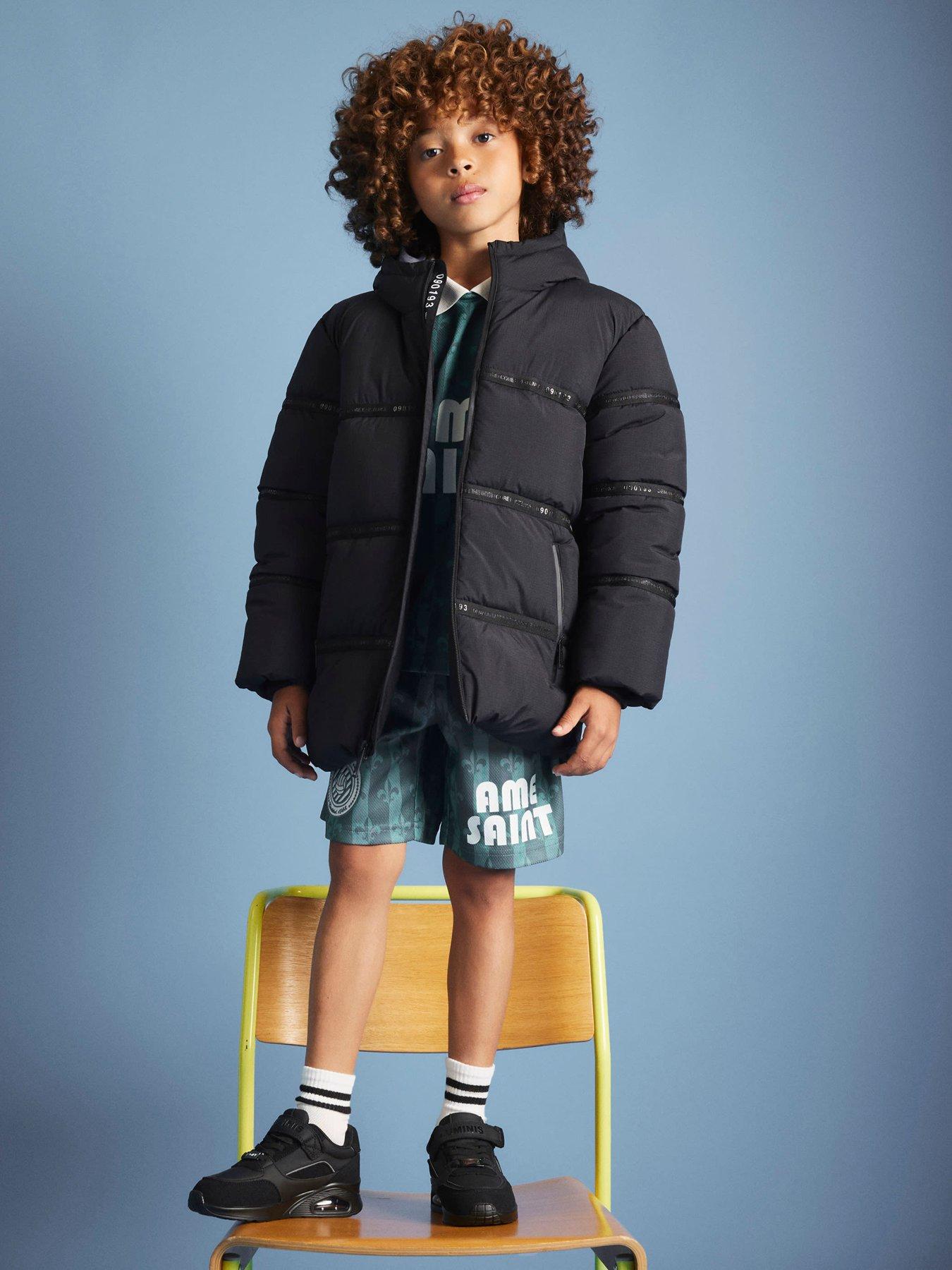 Image 2 of 5 of River Island Older Boys Hooded Heavyweight Puffer Jacket - Black