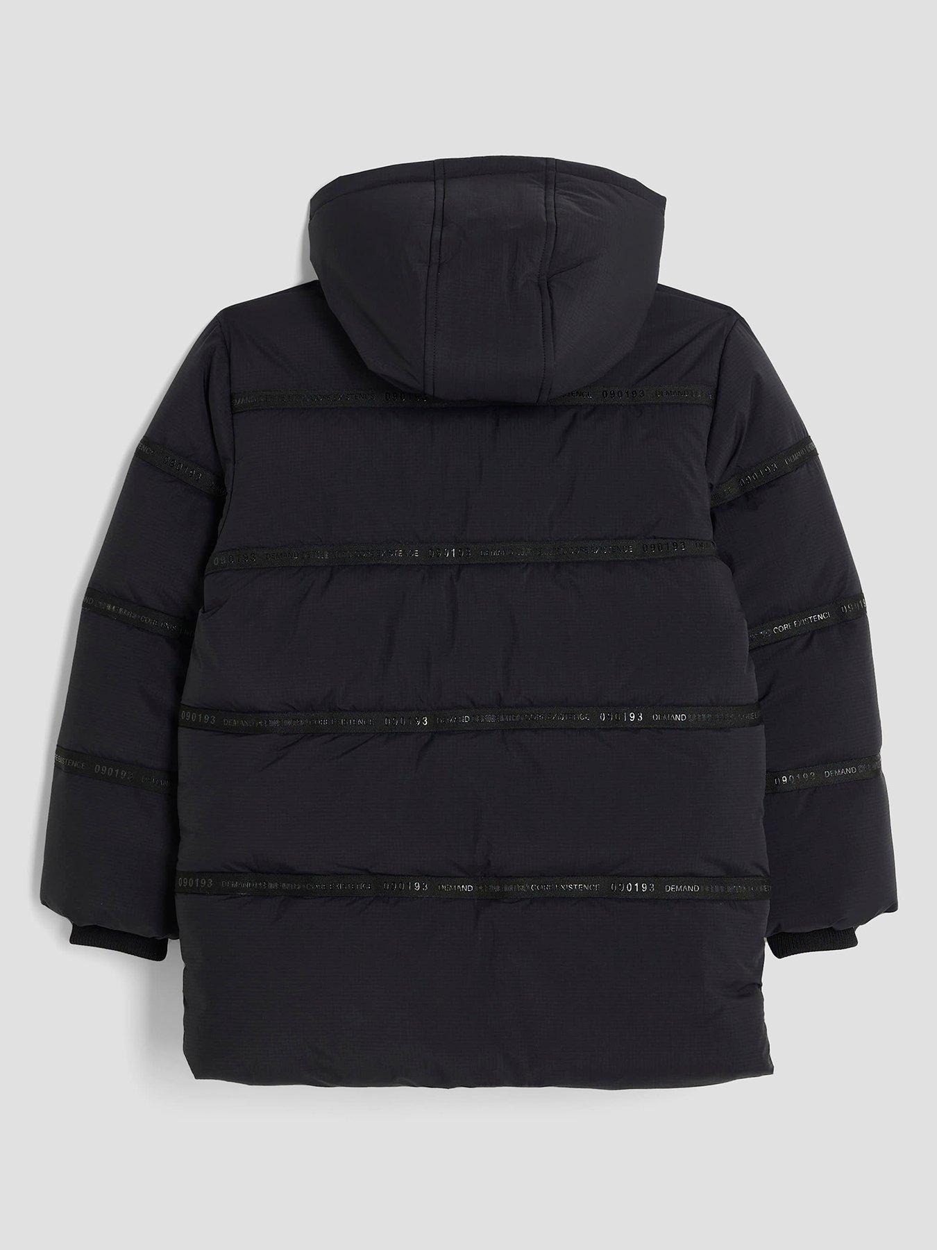 Image 3 of 5 of River Island Older Boys Hooded Heavyweight Puffer Jacket - Black