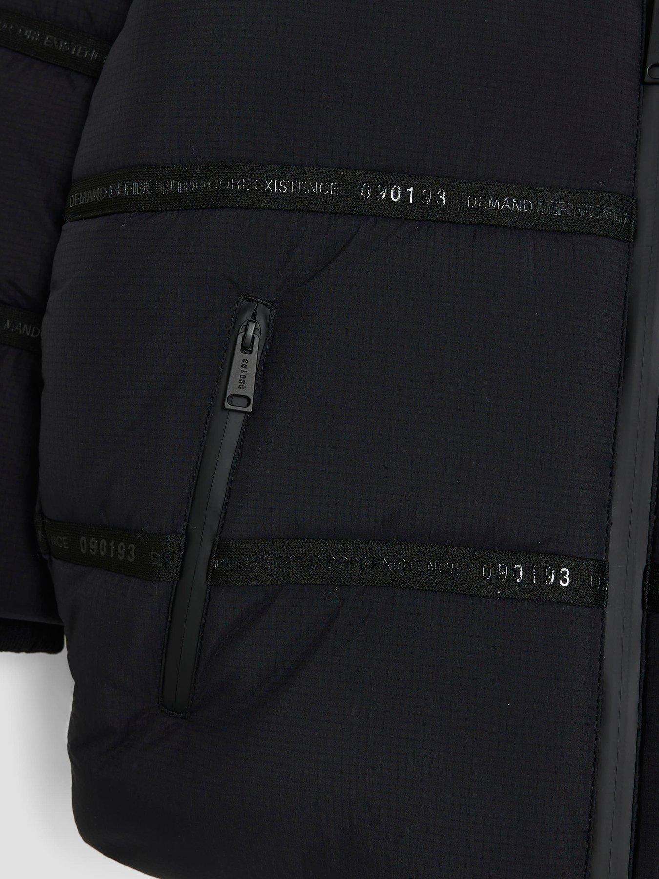 Image 4 of 5 of River Island Older Boys Hooded Heavyweight Puffer Jacket - Black