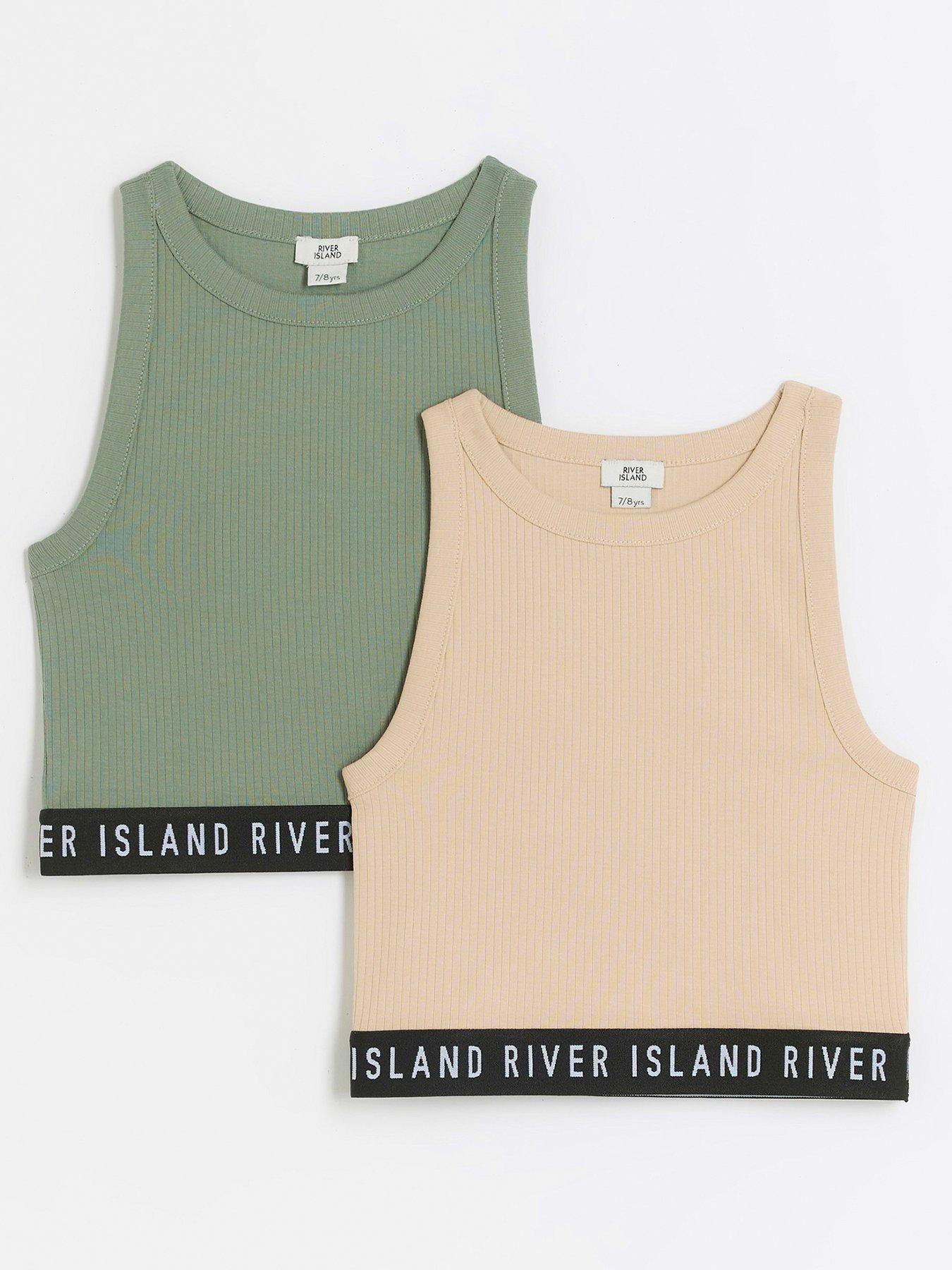 undefined Older Girls 2 Pack Ri Rib Tank Tops - Multi - Khaki