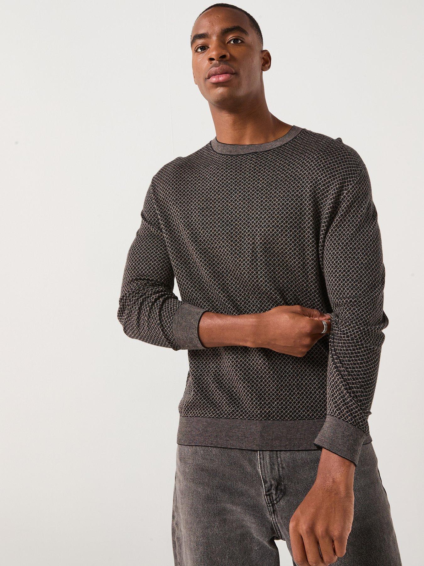 Image 1 of 6 of Armani Exchange Micro Pattern Knitted Jumper - Black