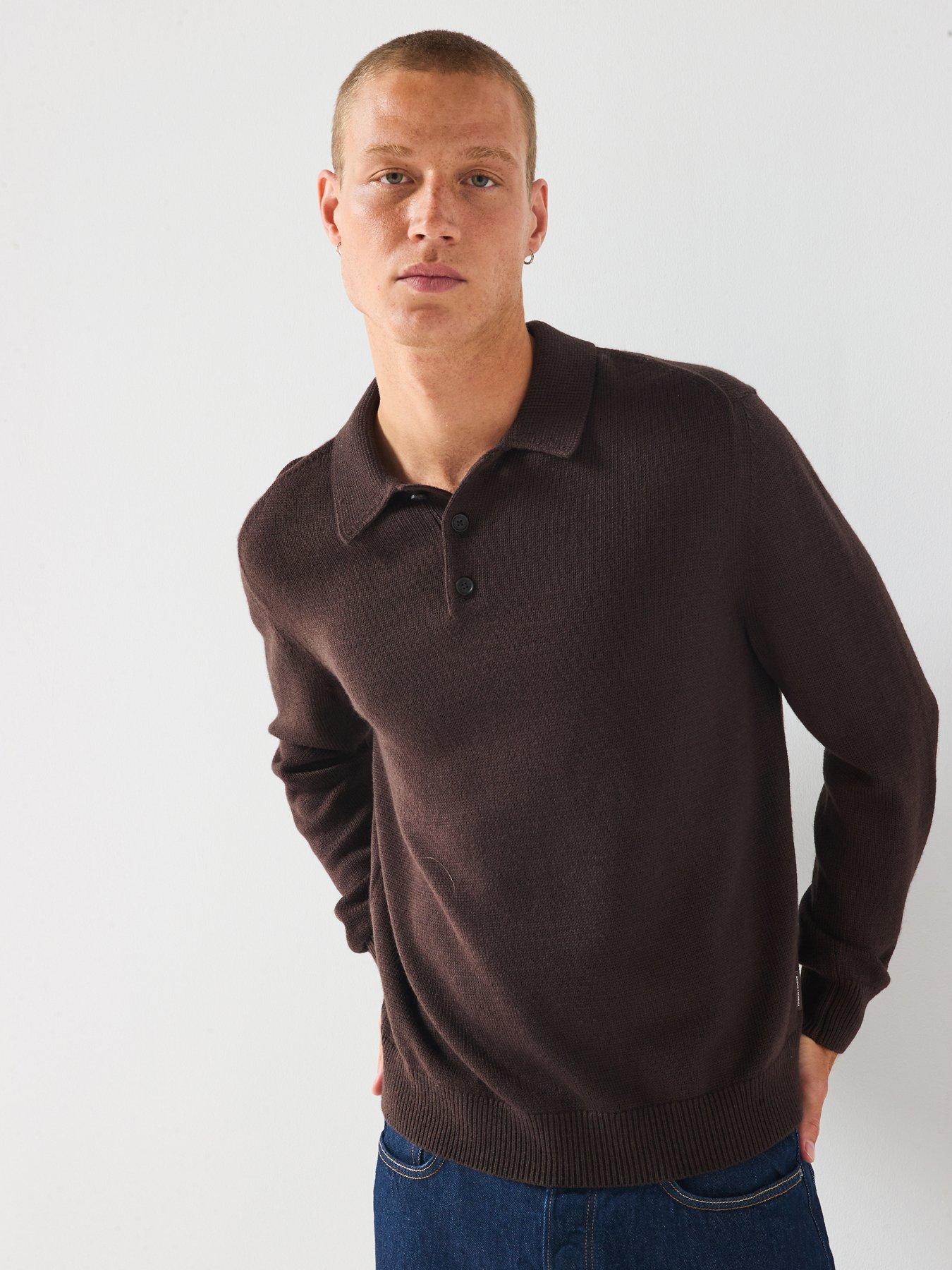 Armani Exchange Long Sleeve Knitted Polo Shirt - Brown