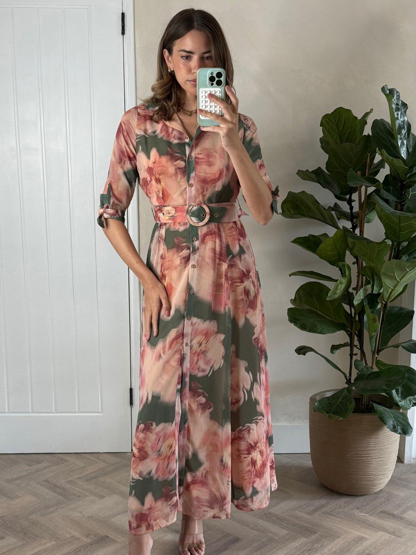 undefined Chiffon Daphne Dress - Green/ Pink