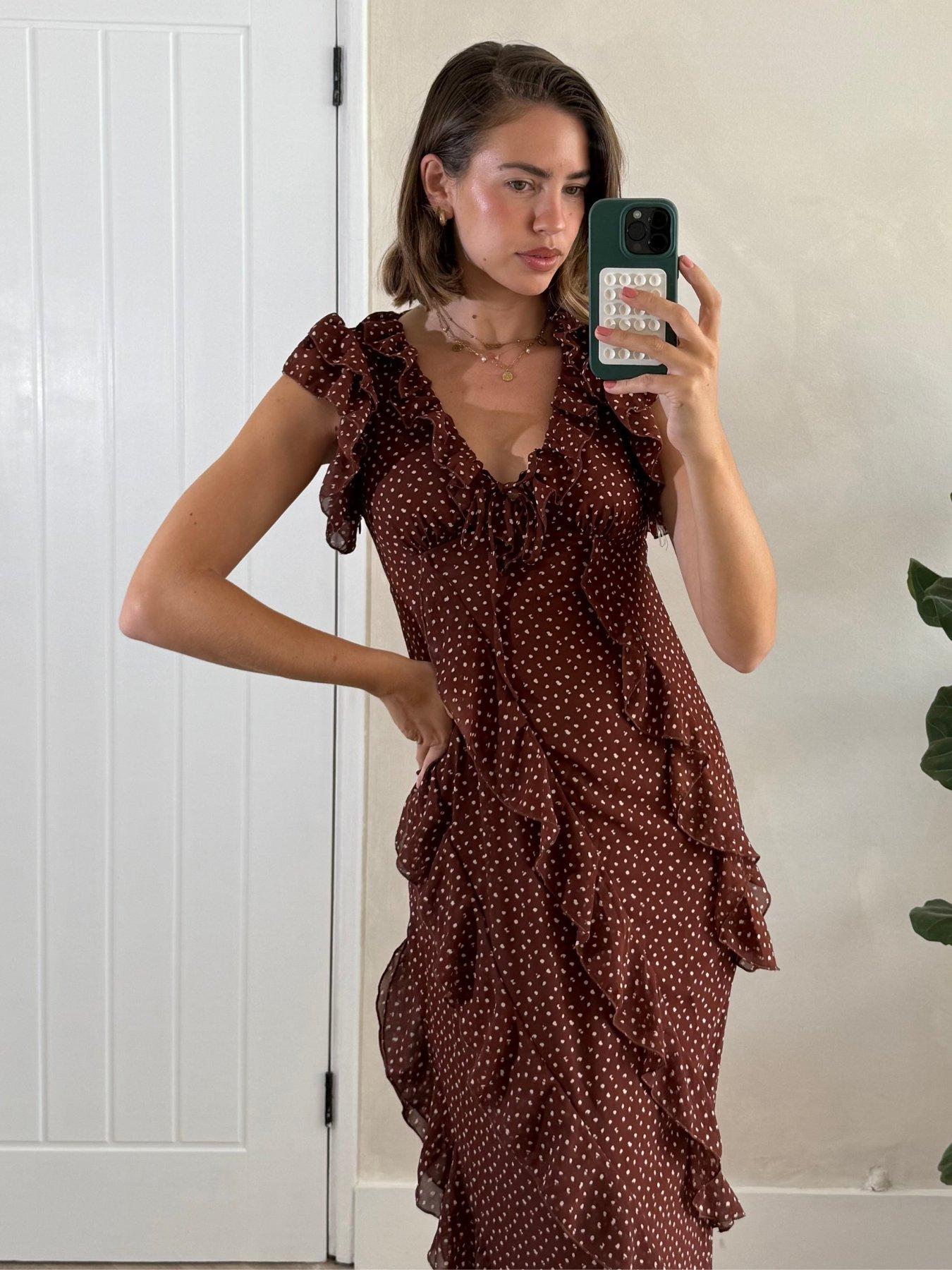 Zerai Ruffle Trimmed Maxi Dress Chocolate main image 0