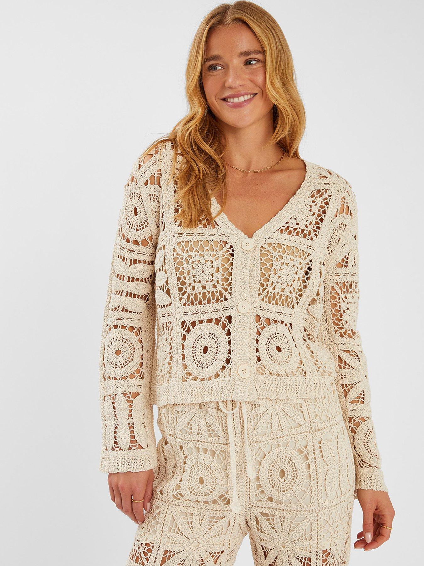 undefined Crochet Cardigan - Beige