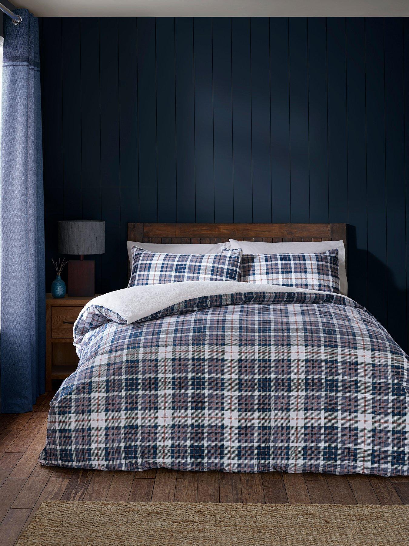 undefined Cosy Sherpa Check Duvet Set - Blue