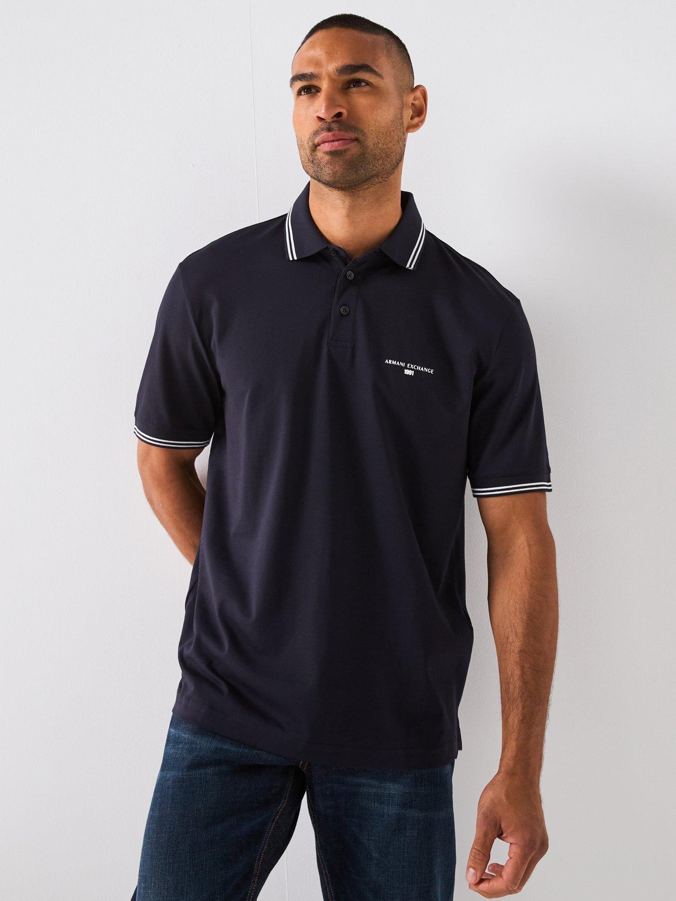 Image 1 of 5 of Armani Exchange Interlock Short Sleeve Tipped Polo Shirt - Navy