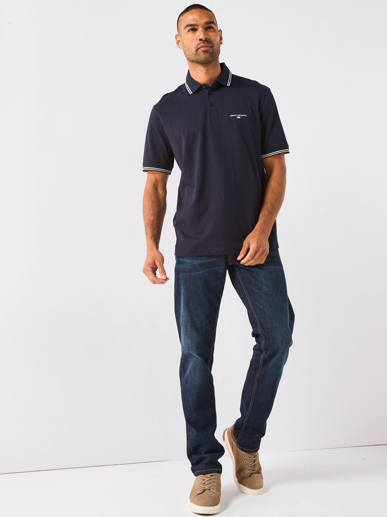 Image 3 of 5 of Armani Exchange Interlock Short Sleeve Tipped Polo Shirt - Navy