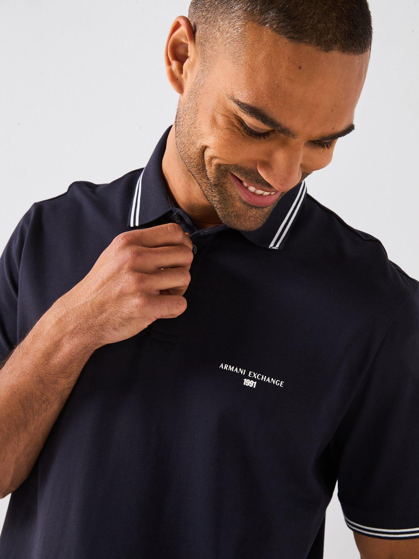 Image 4 of 5 of Armani Exchange Interlock Short Sleeve Tipped Polo Shirt - Navy