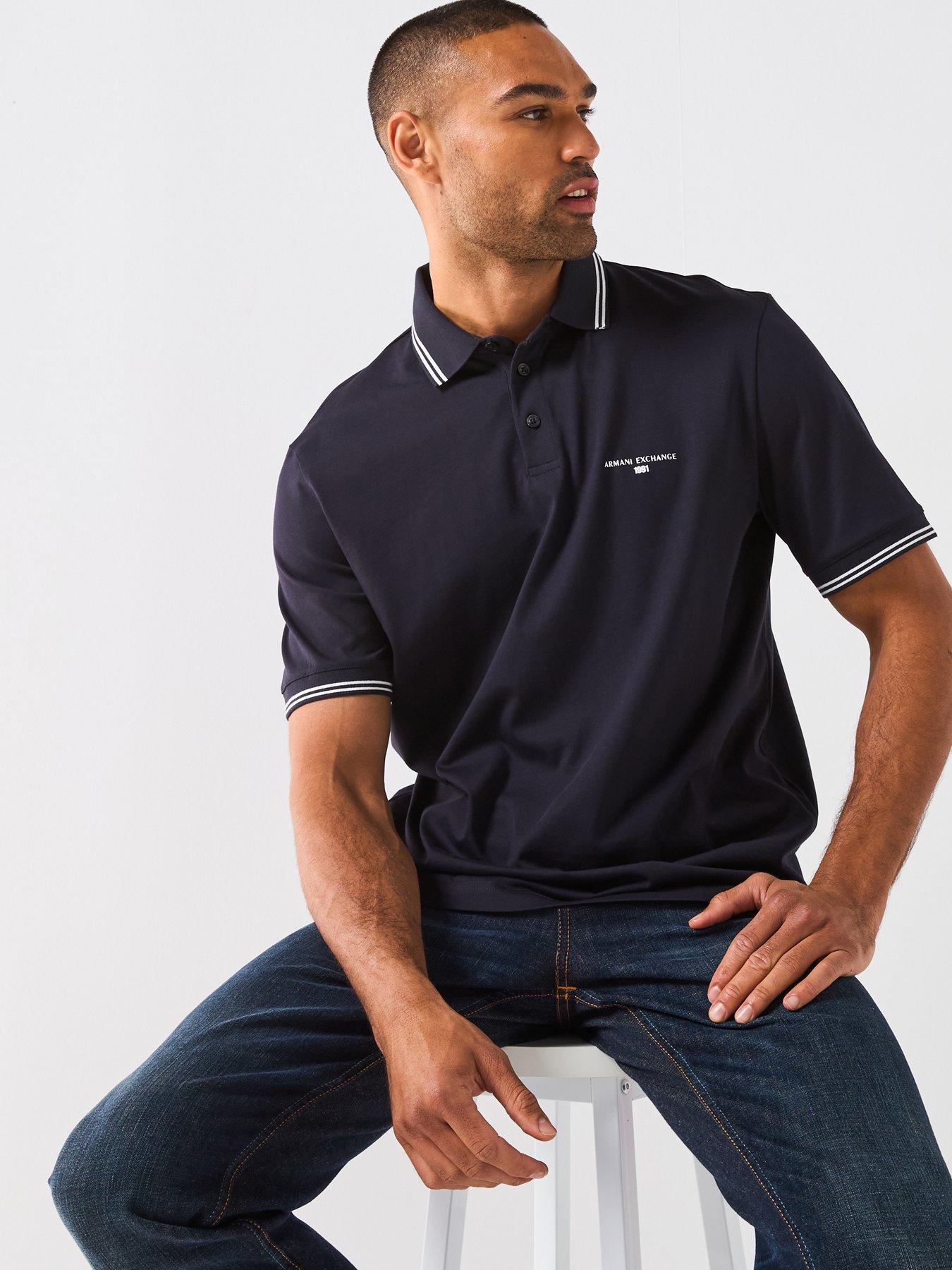 Image 5 of 5 of Armani Exchange Interlock Short Sleeve Tipped Polo Shirt - Navy