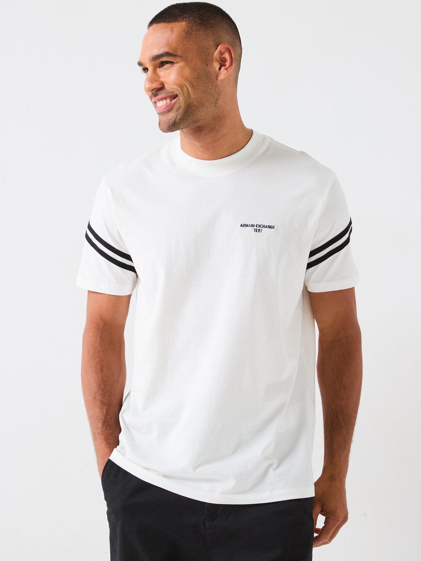 Armani Exchange Striped Sleeve Logo T-Shirt - Off White