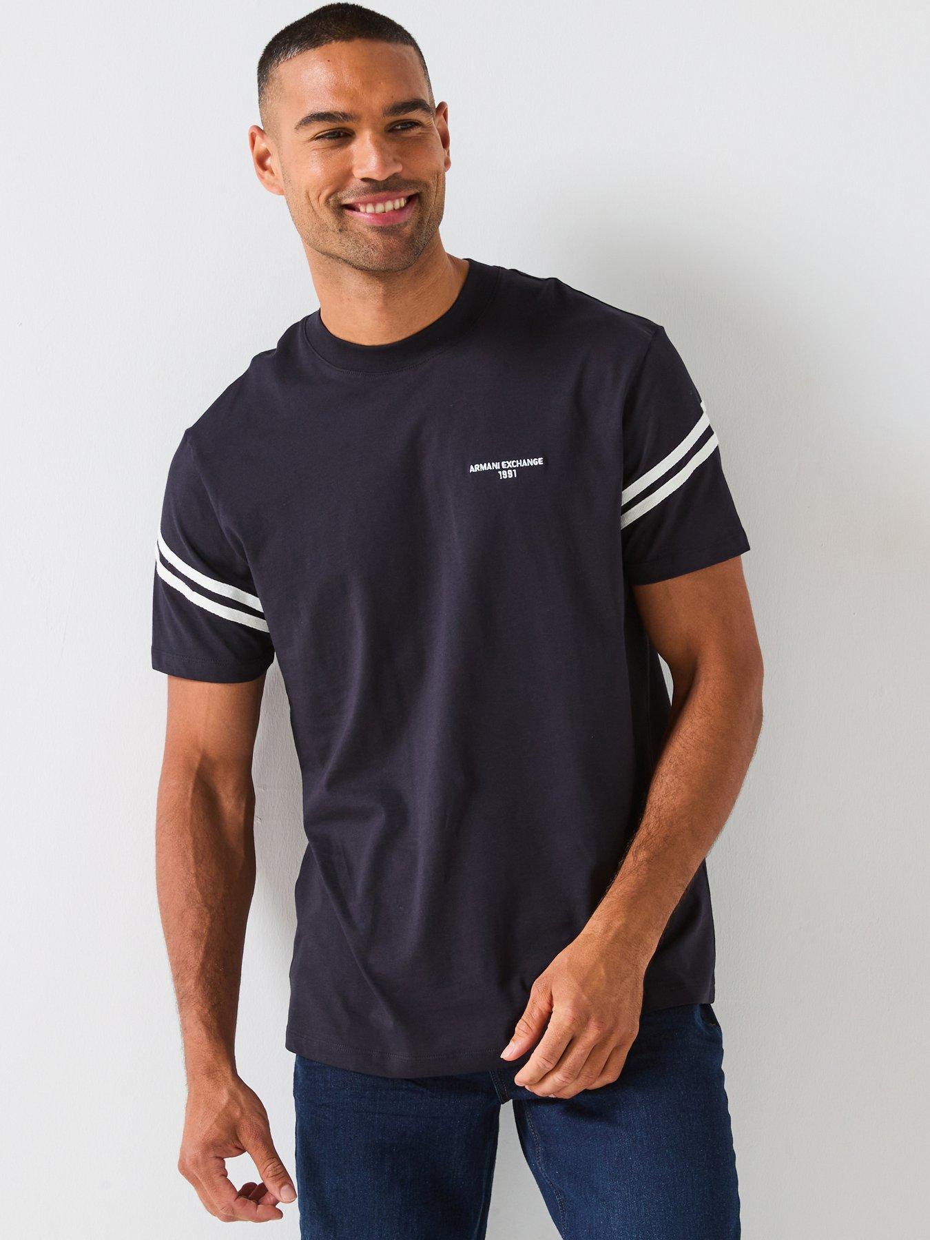 undefined Striped Sleeve Logo T-Shirt - Navy