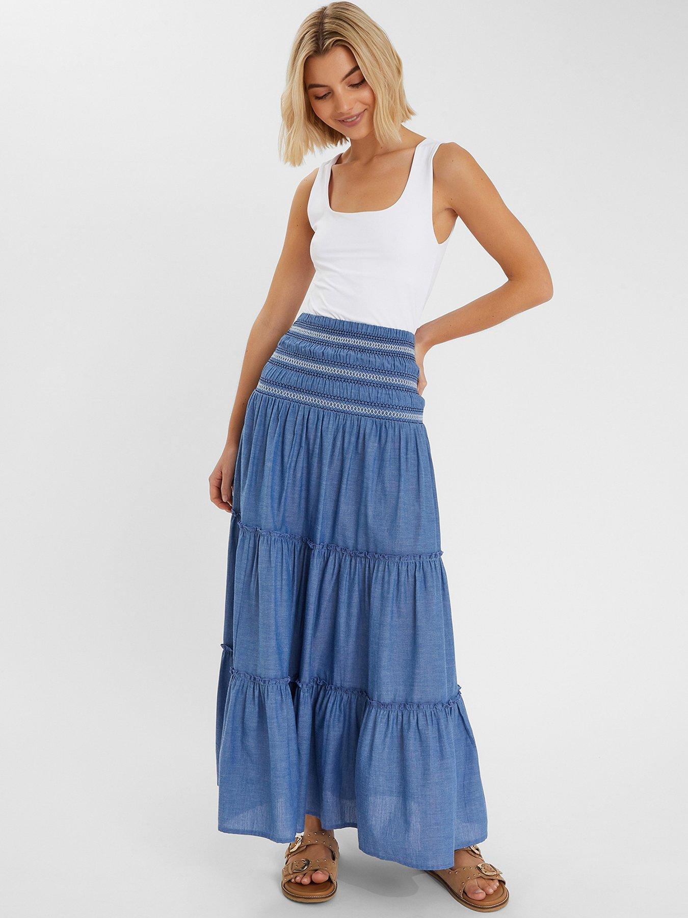 undefined Smock Tiered Maxi Skirt - Blue