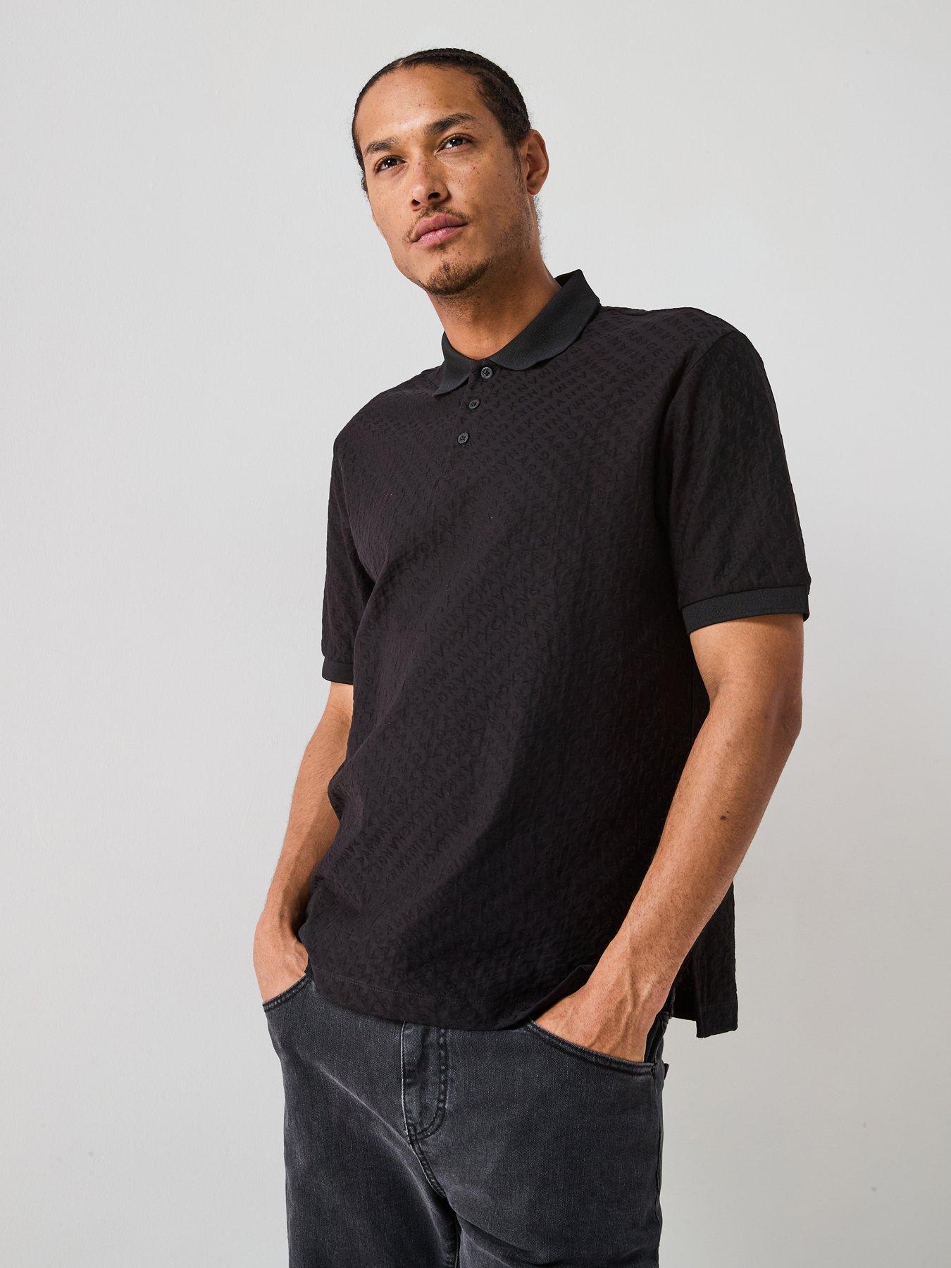 Armani Exchange Jacquard All Over Monogram Polo Shirt - Black