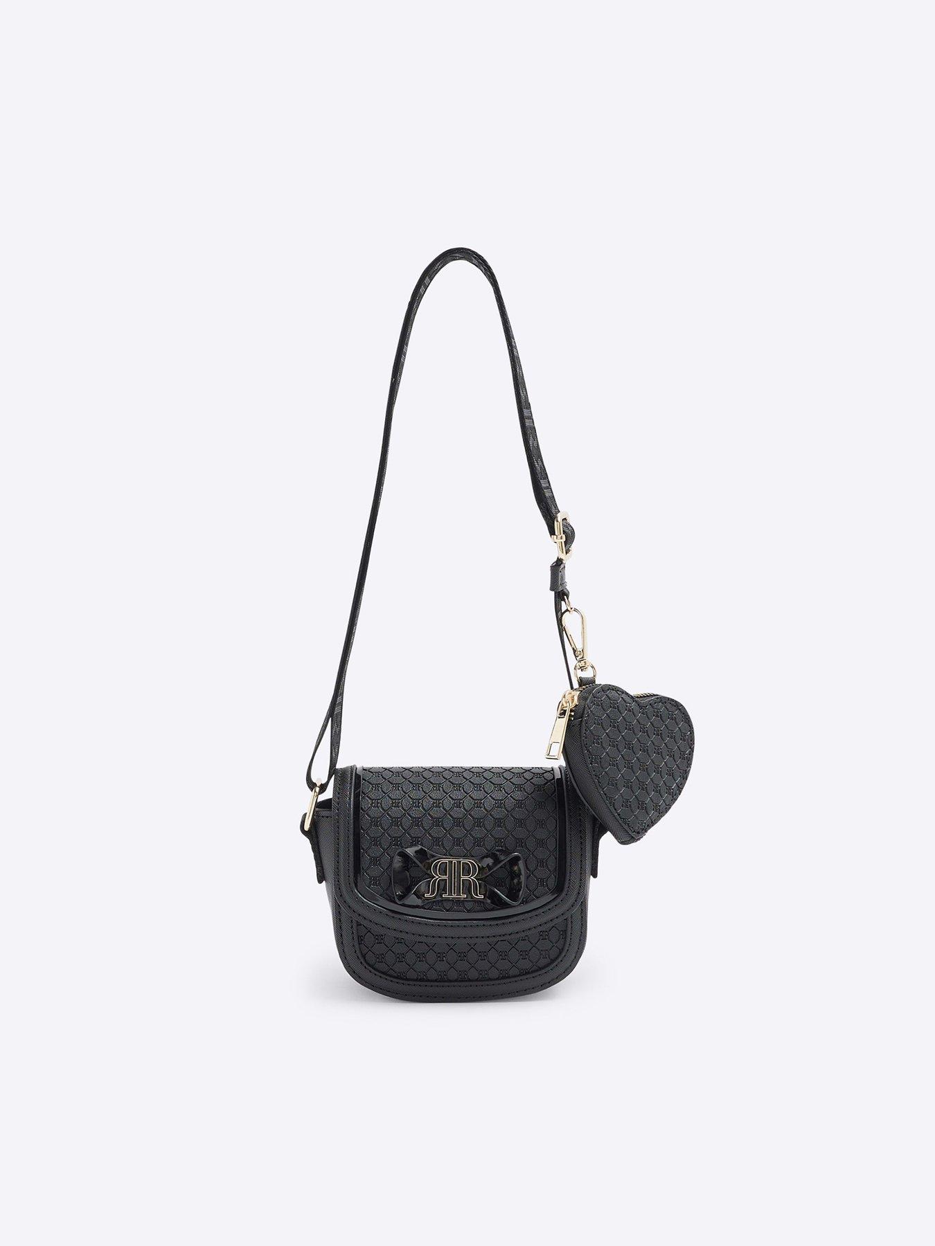 Image 2 of 4 of River Island Older Girls Embossed Bow Cross Body Bag - Black