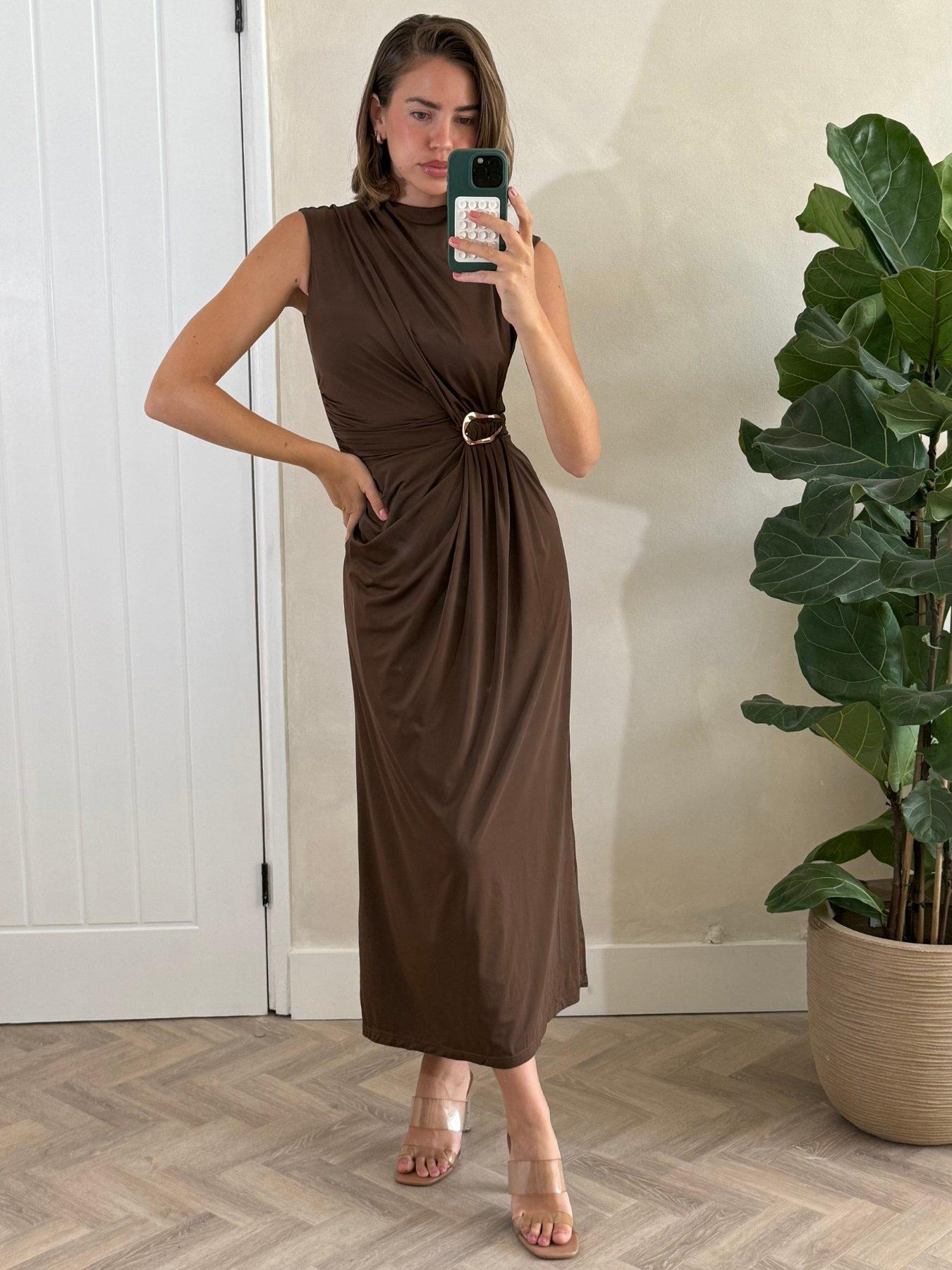 Image 2 of 4 of Style Cheat Jersey Drape Dress - Brown