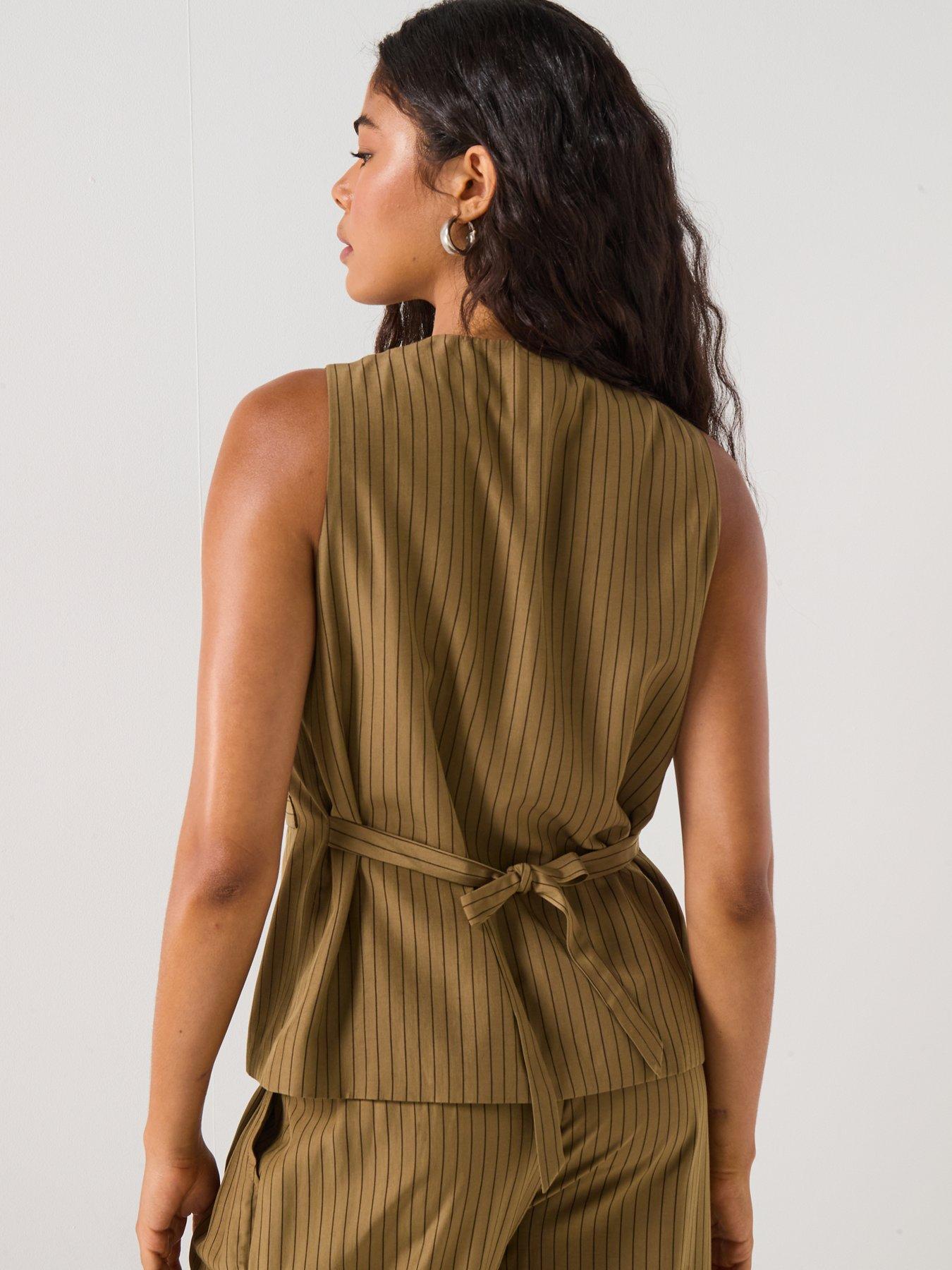 Image 2 of 5 of Style Cheat Pinstripe Sleeveless Blazer - Green