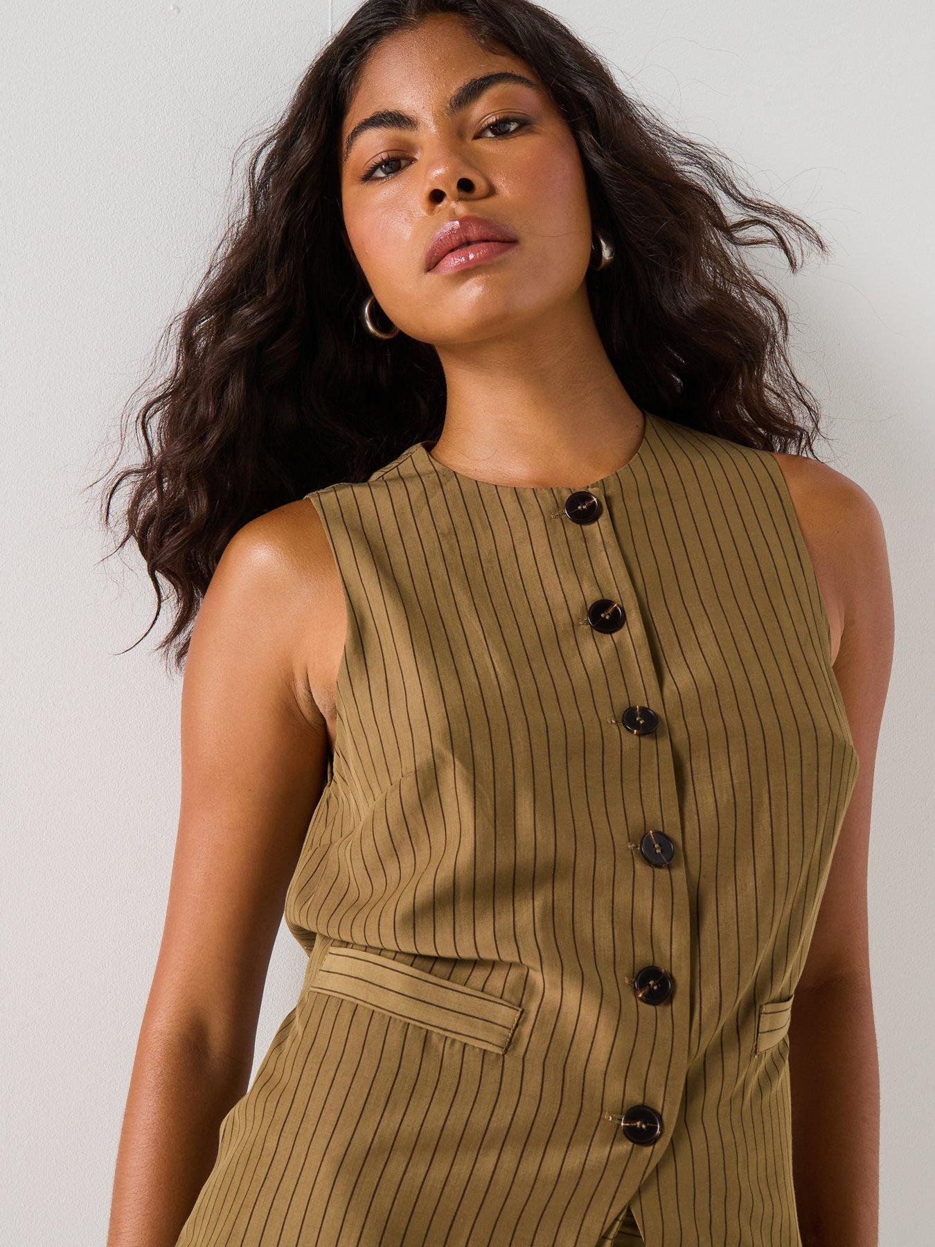 Image 4 of 5 of Style Cheat Pinstripe Sleeveless Blazer - Green
