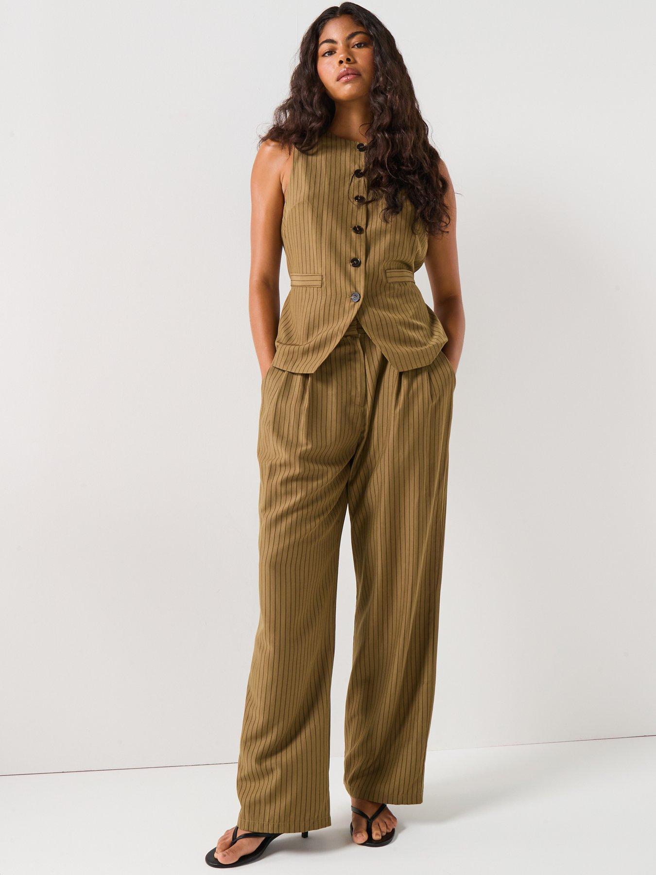 Image 5 of 5 of Style Cheat Pinstripe Sleeveless Blazer - Green