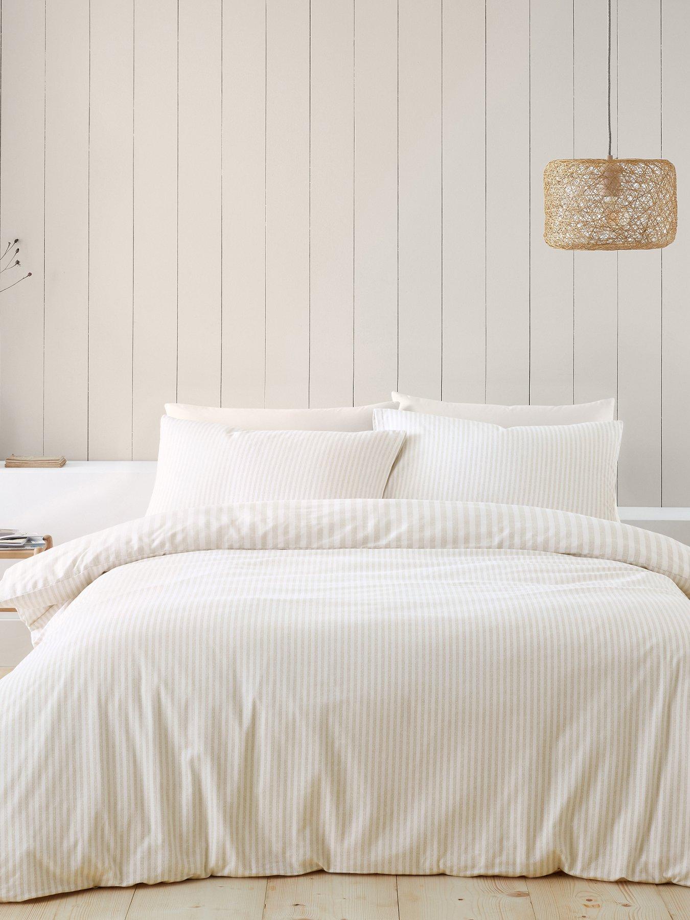 Catherine Lansfield Brushed 100% Cotton Stripe Natural Duvet Set