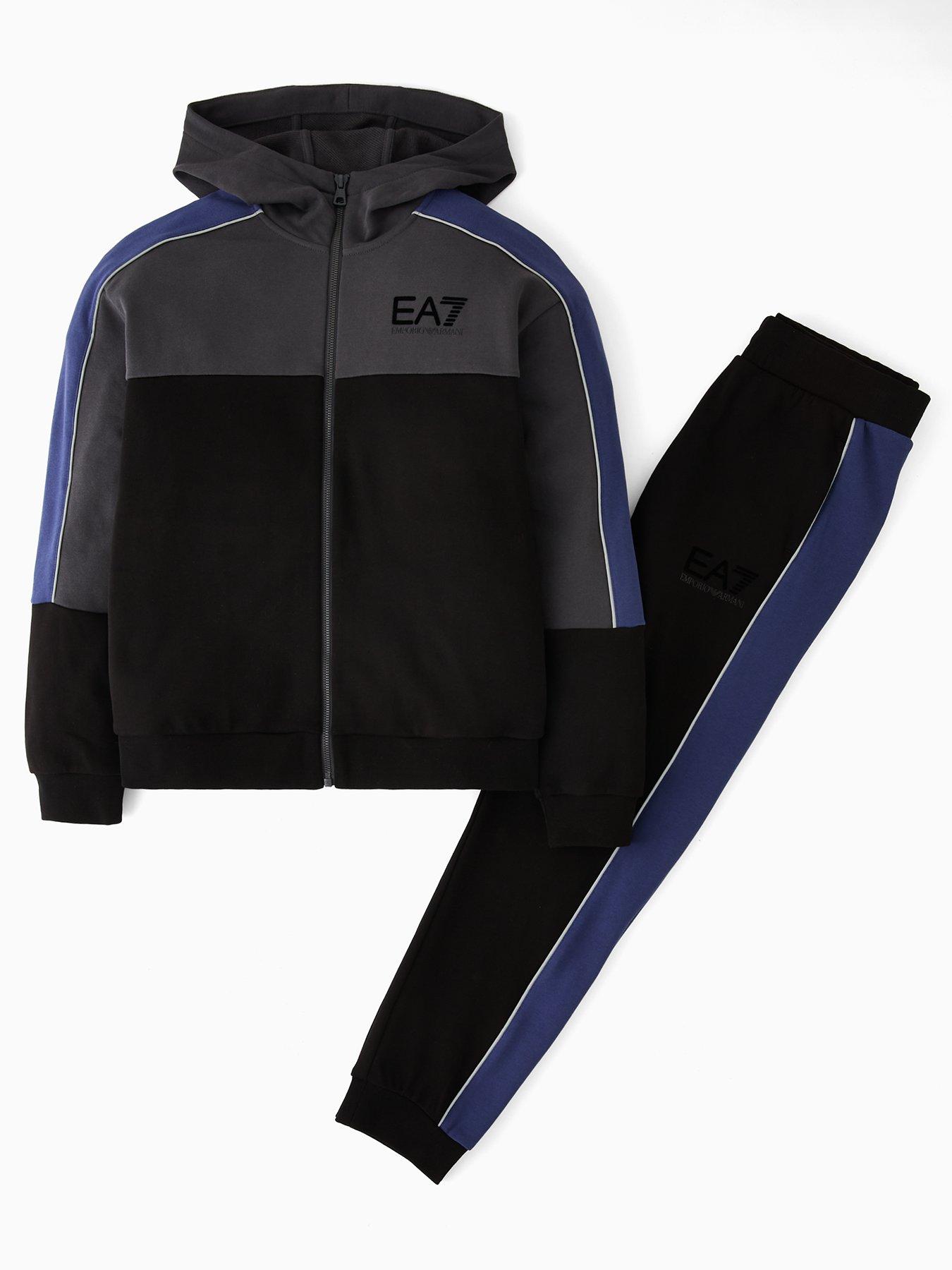 EA7 Emporio Armani Boys Train Athletic Colourblock Hoodie Tracksuit - Black