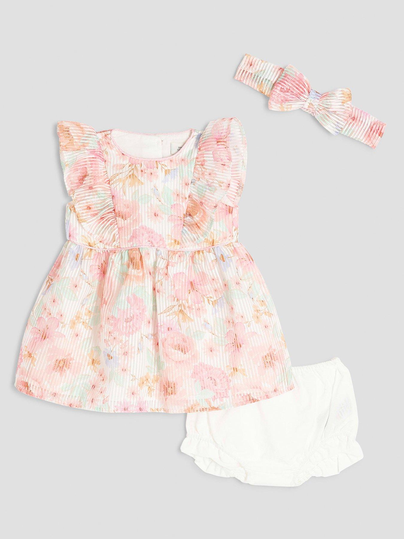 Image 1 of 4 of River Island Baby Girls Floral Bow Dress - Orange