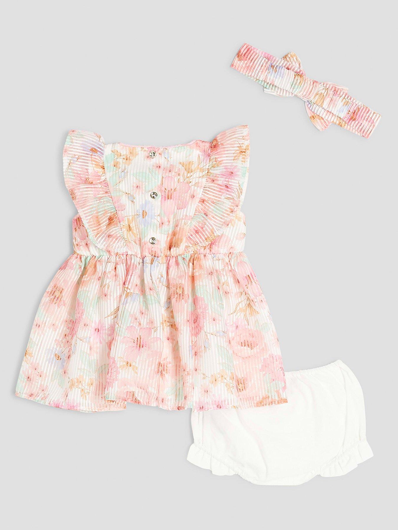 Image 2 of 4 of River Island Baby Girls Floral Bow Dress - Orange