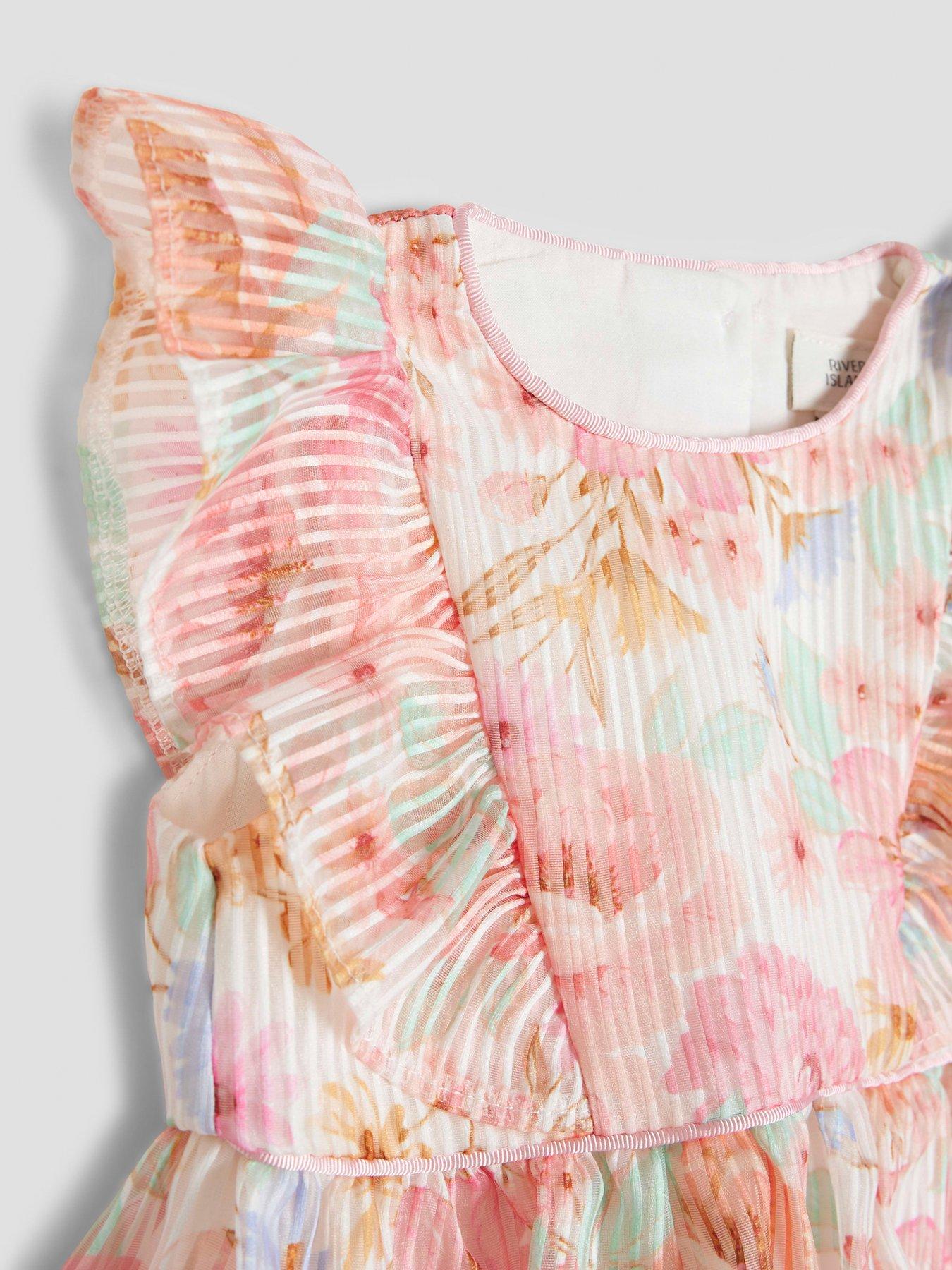 Image 4 of 4 of River Island Baby Girls Floral Bow Dress - Orange