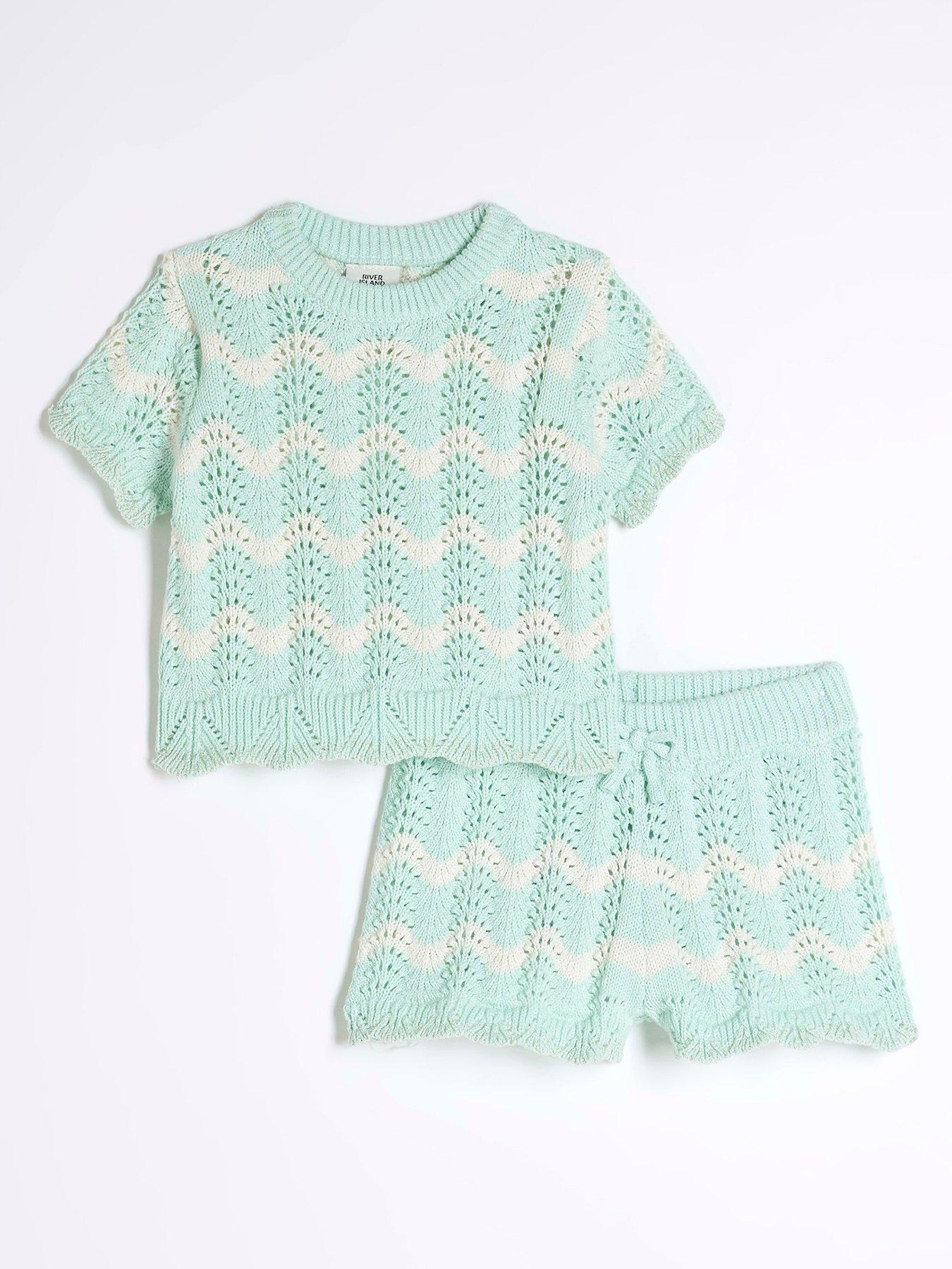 Image 1 of 3 of River Island Baby Girls Striped Crochet Short Set - Blue