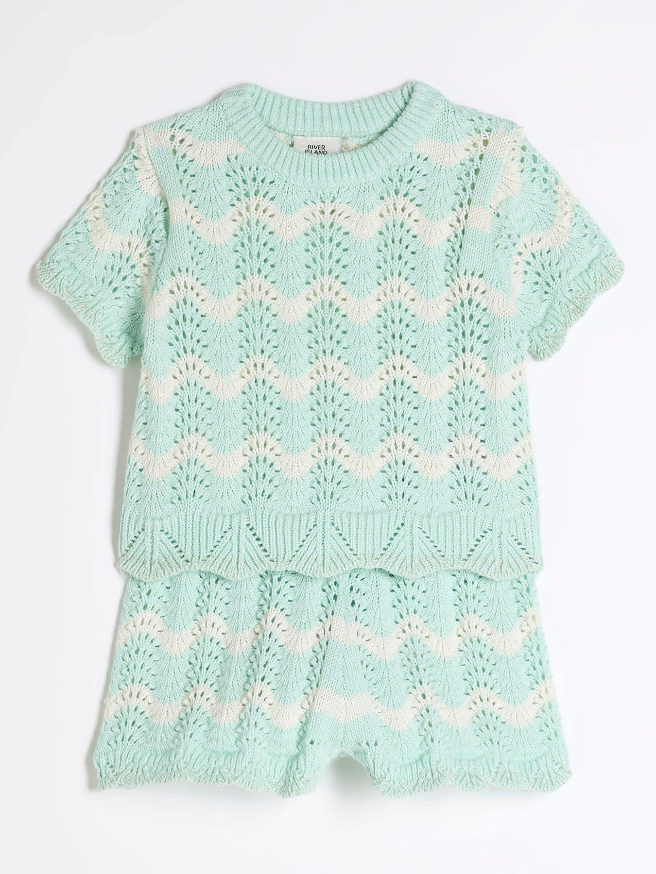Image 2 of 3 of River Island Baby Girls Striped Crochet Short Set - Blue