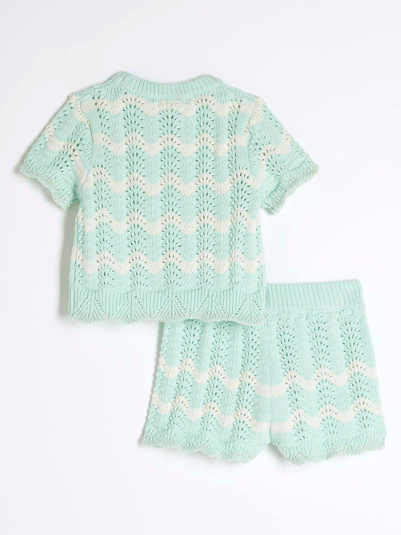Image 3 of 3 of River Island Baby Girls Striped Crochet Short Set - Blue