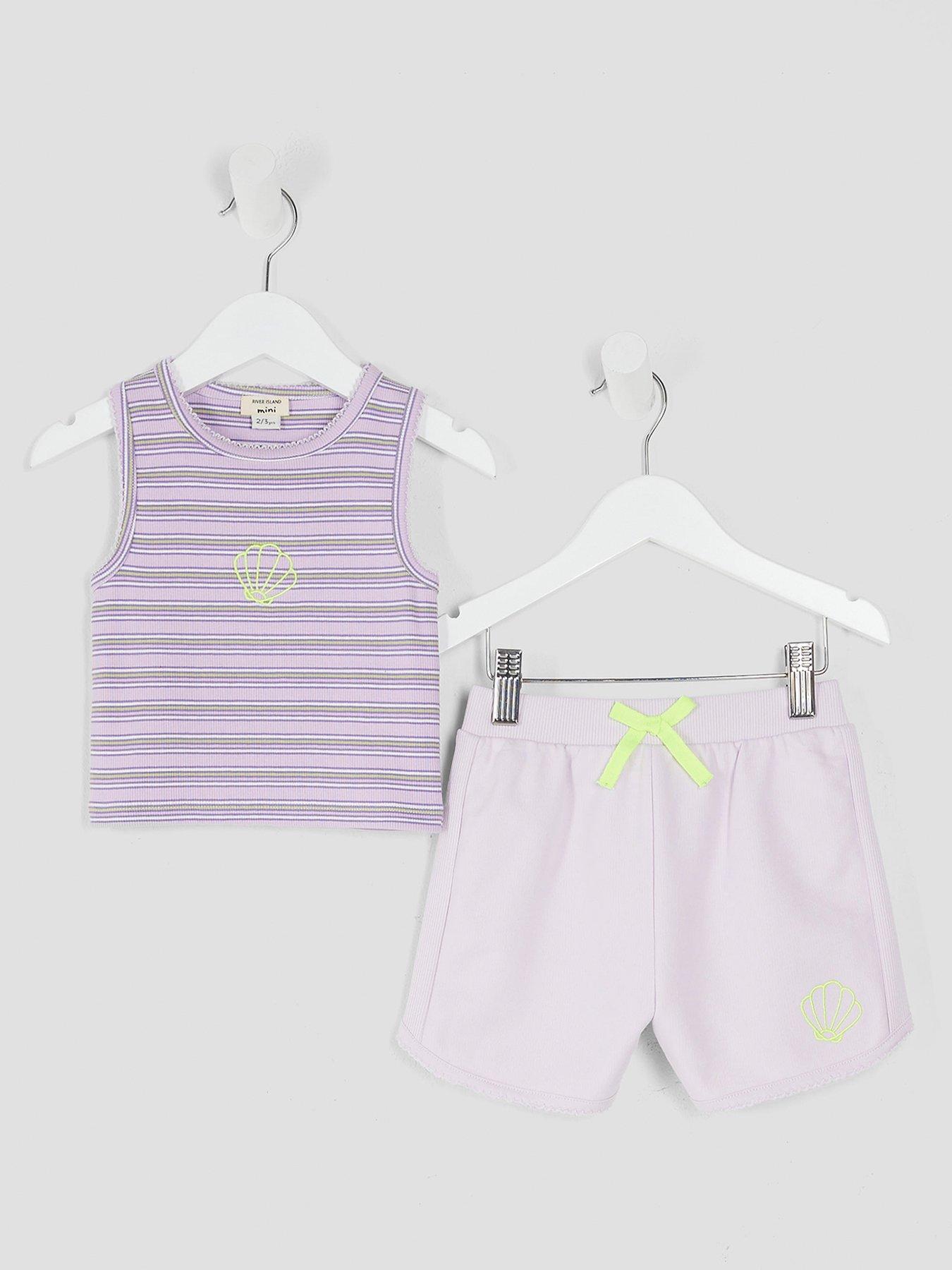 undefined Girls Stripe Rib Set - Purple