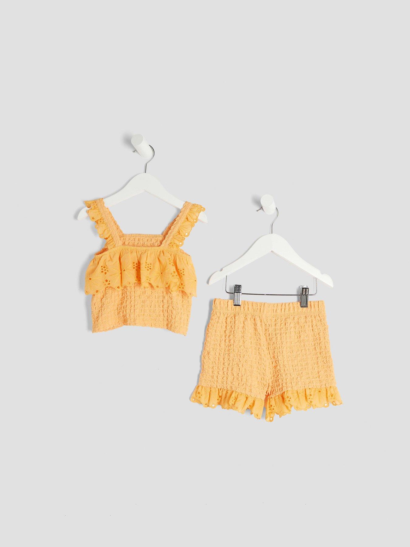 undefined Mini Girls Textured Bardot Set - Orange