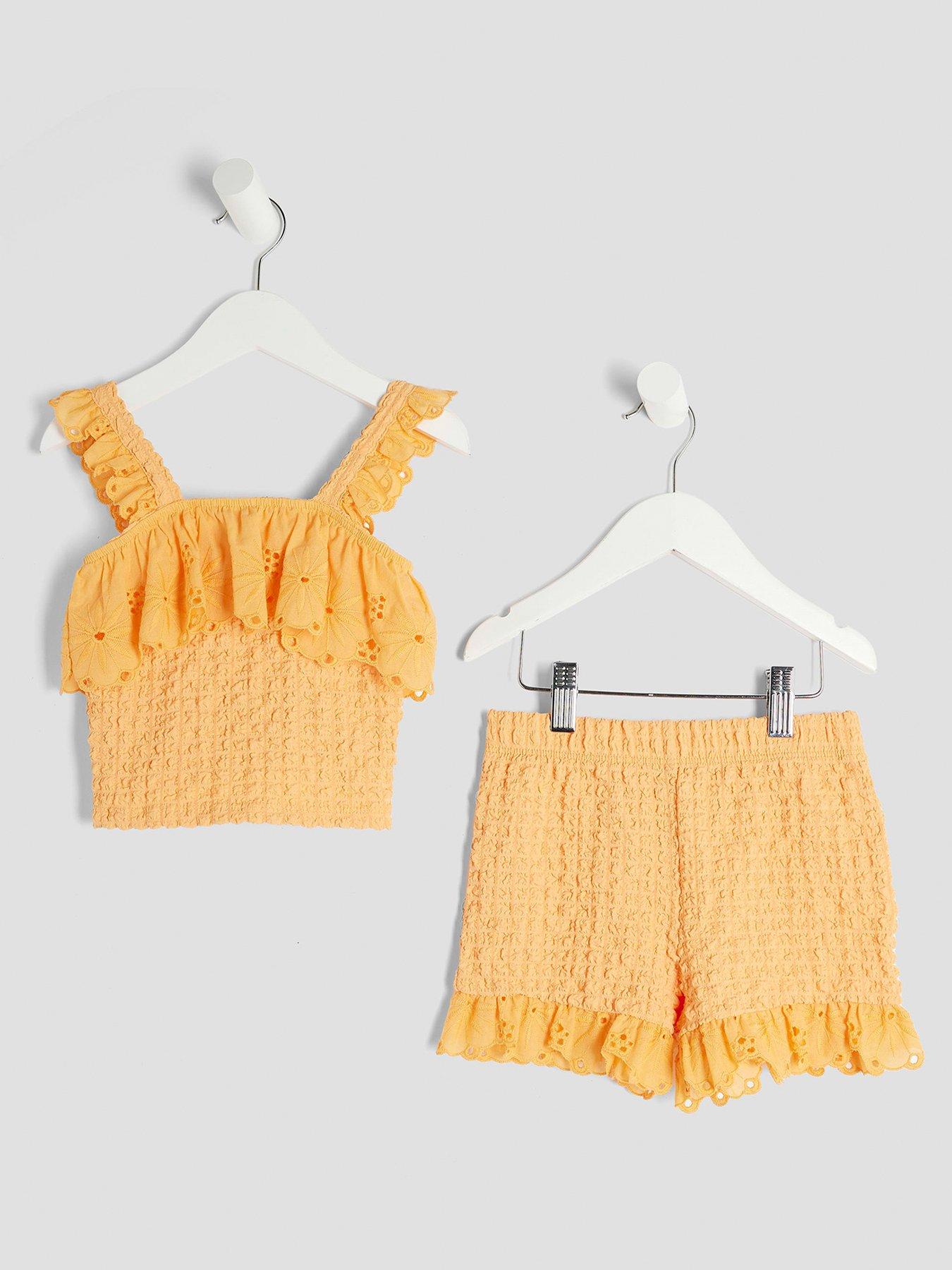 Image 2 of 4 of River Island Mini Mini Girls Textured Bardot Set - Orange