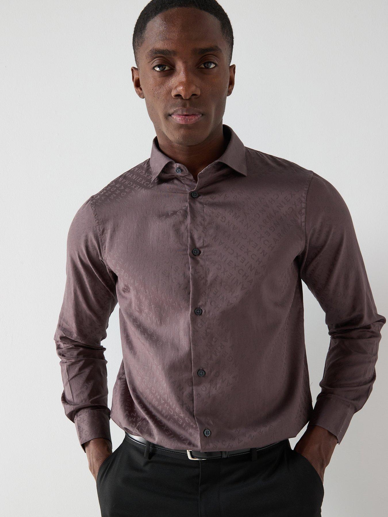 Armani Exchange All Over Logo Long Sleeve Shirt - Black