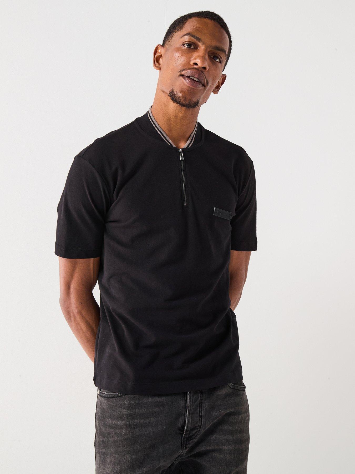 Armani Exchange Baseball Zip Collar Polo Shirt - Black