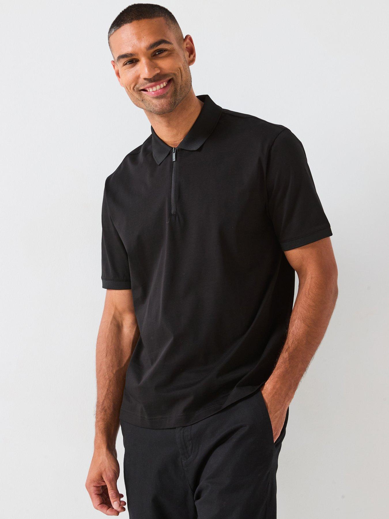 Armani Exchange Zip Neck Polo Shirt - Black
